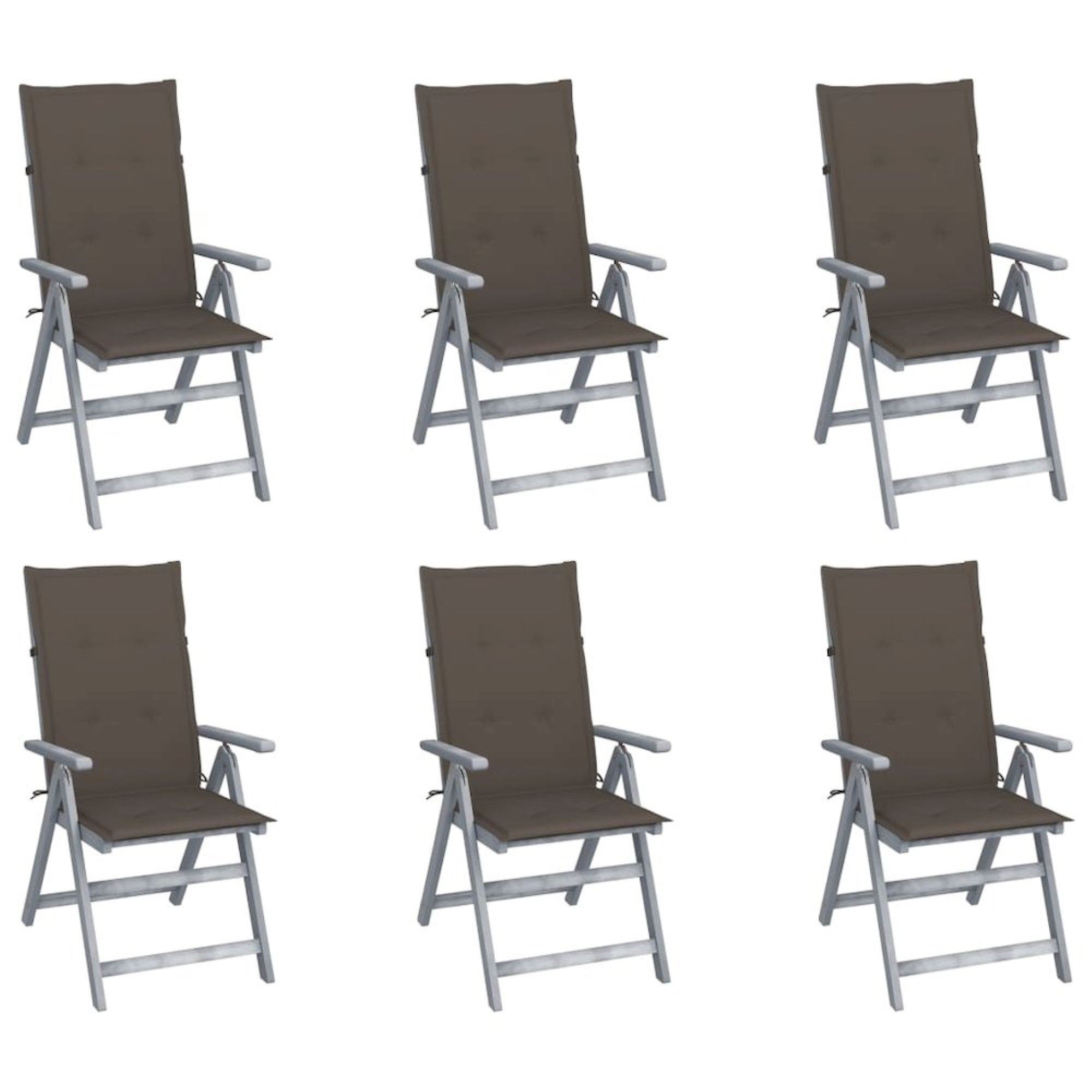 Garden Chair Set of 6 Grey, Taupe Solid Acacia wood, 100% Polyester
