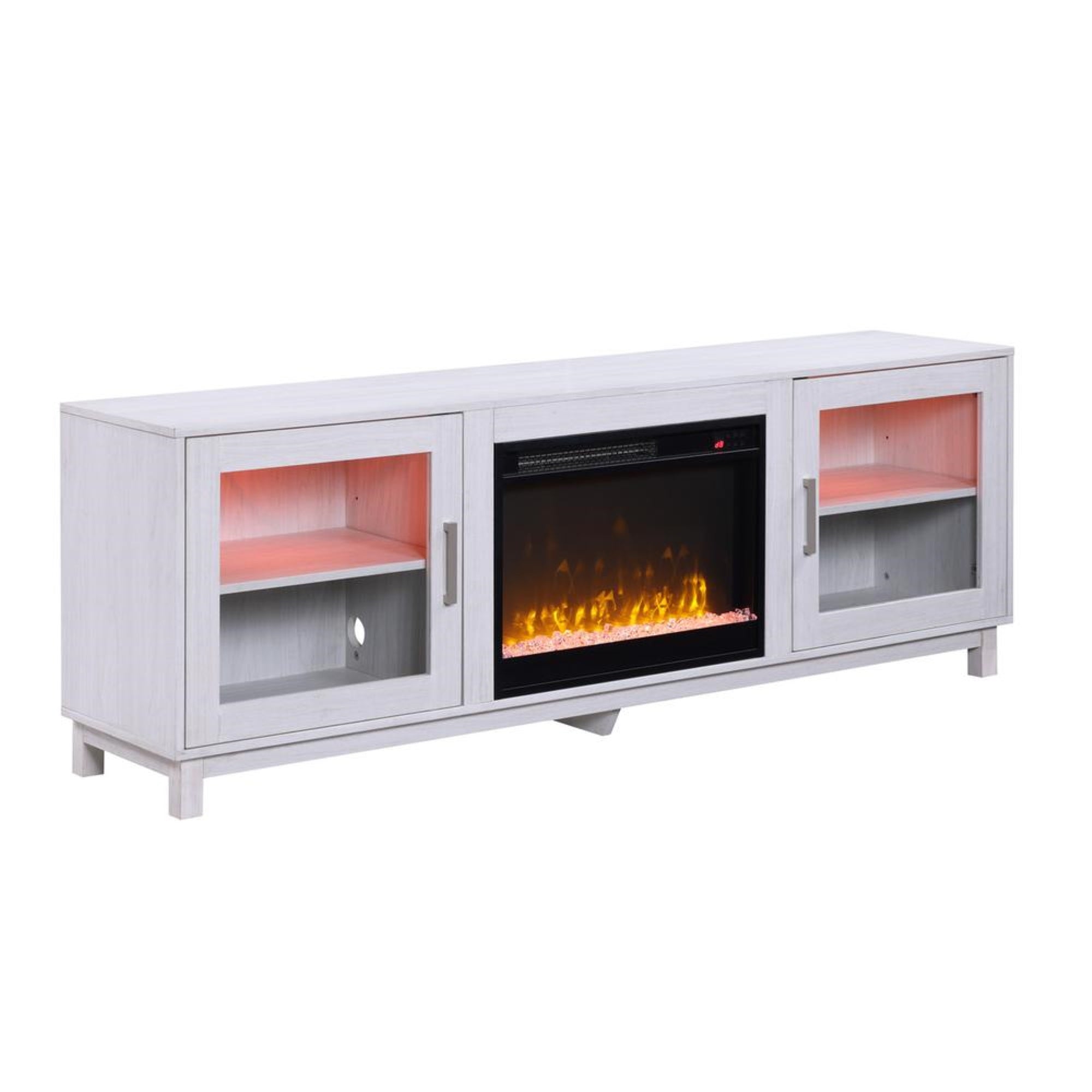 Summit 70W White Walnut Finish TV Stand Console with Fireplace