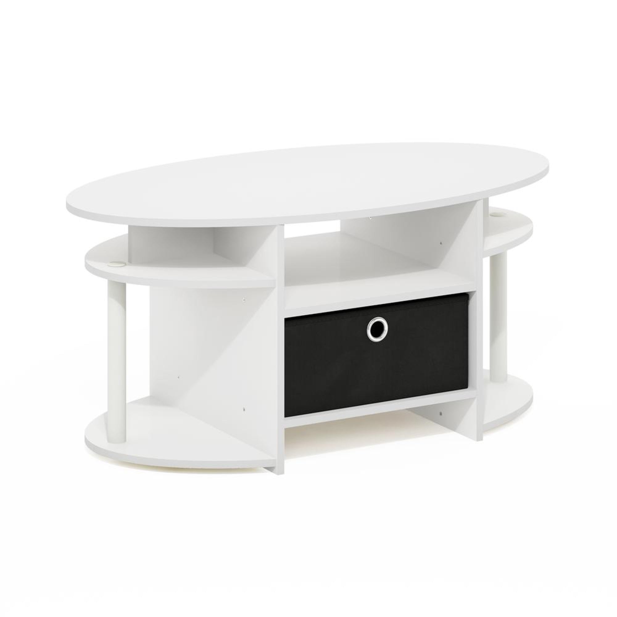 JAYA Simple Design Oval Coffee Table with Bin, White/White/Black