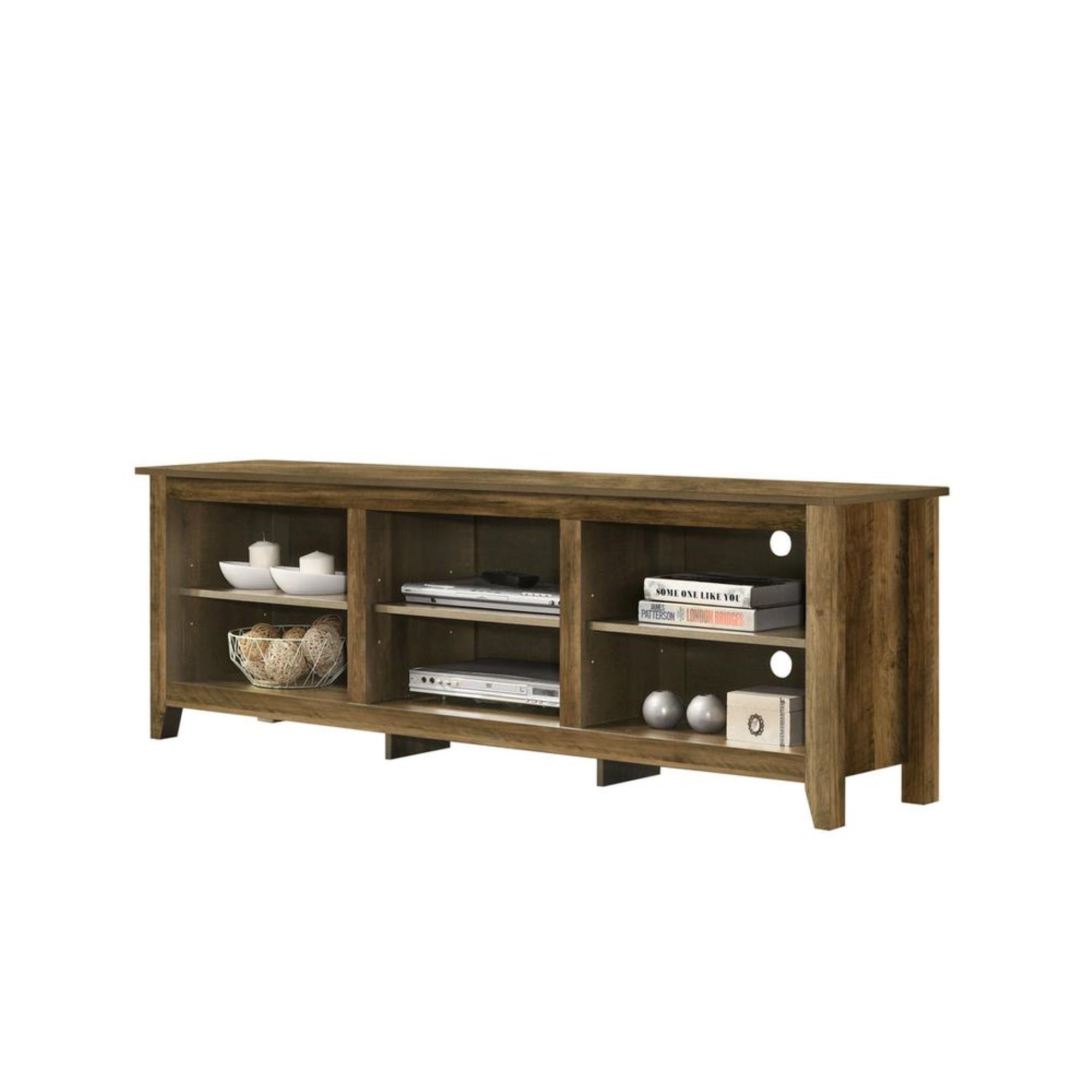70″W TV Stand with Open Shelves and Cable Management