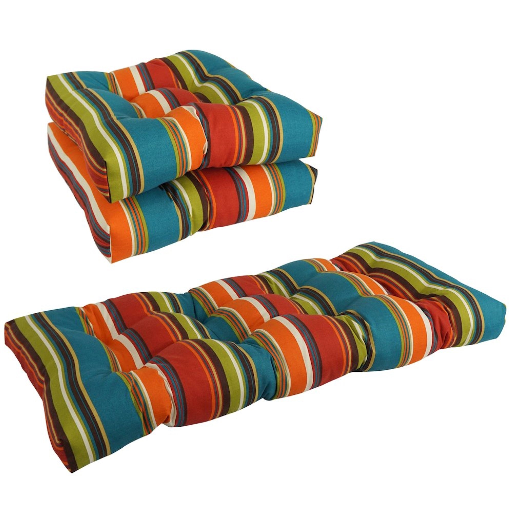 Squared Patterned Spun Polyester Tufted Settee Cushions (Set of 3)