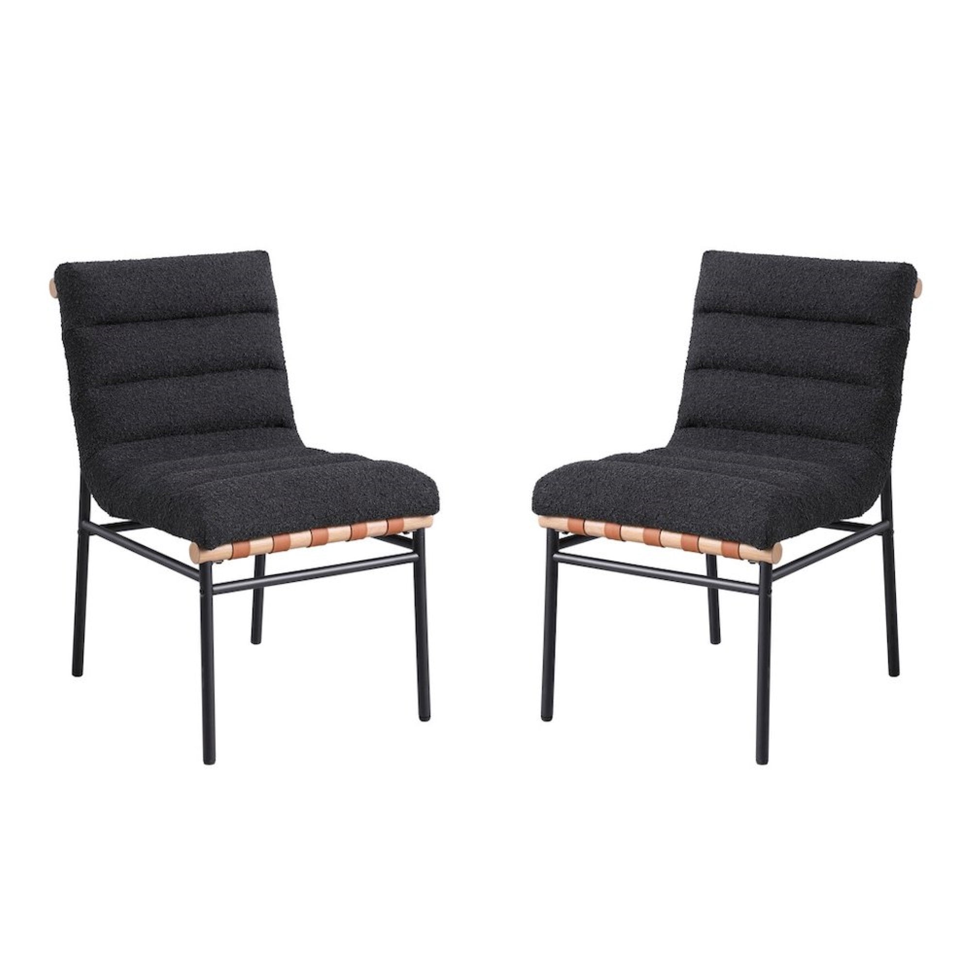 Lahni Black Boucle Fabric Set of 2 Dining Chair with Black Iron Legs