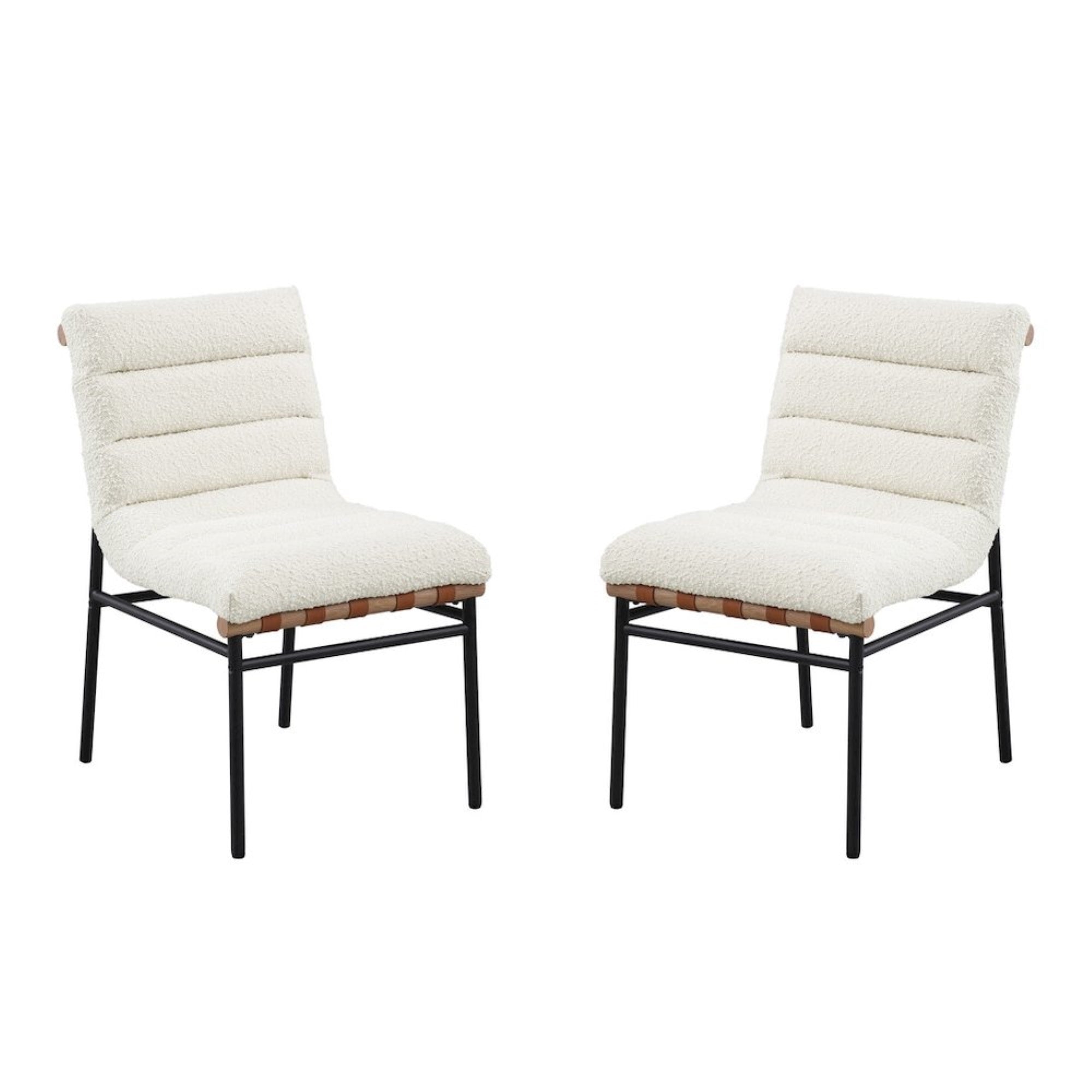 Lahni White Boucle Fabric Set of 2 Dining Chair with Black Iron Legs