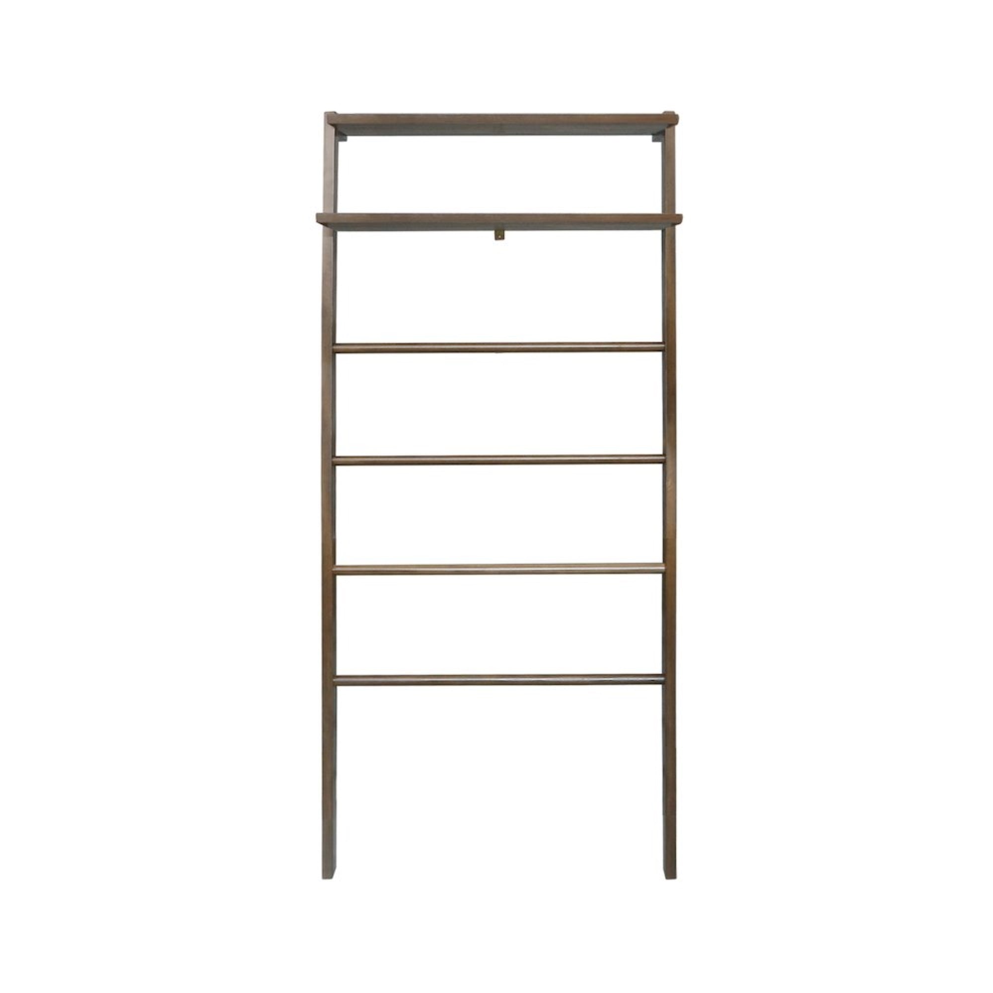 Solid Wood 6-Tier Blanket Ladder with Two Storage Shelves - Walnut