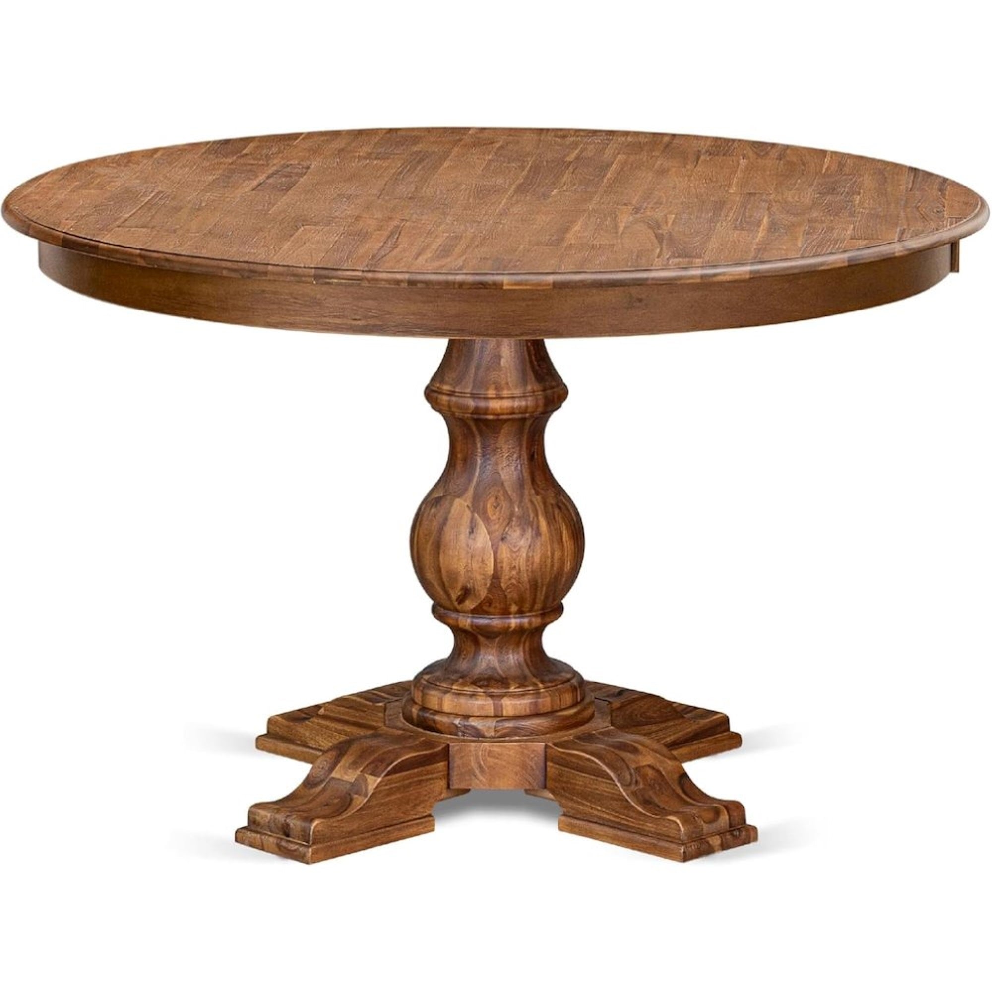 Kitchen Table with Acacia Wood Round Tabletop, Antique Walnut Finish