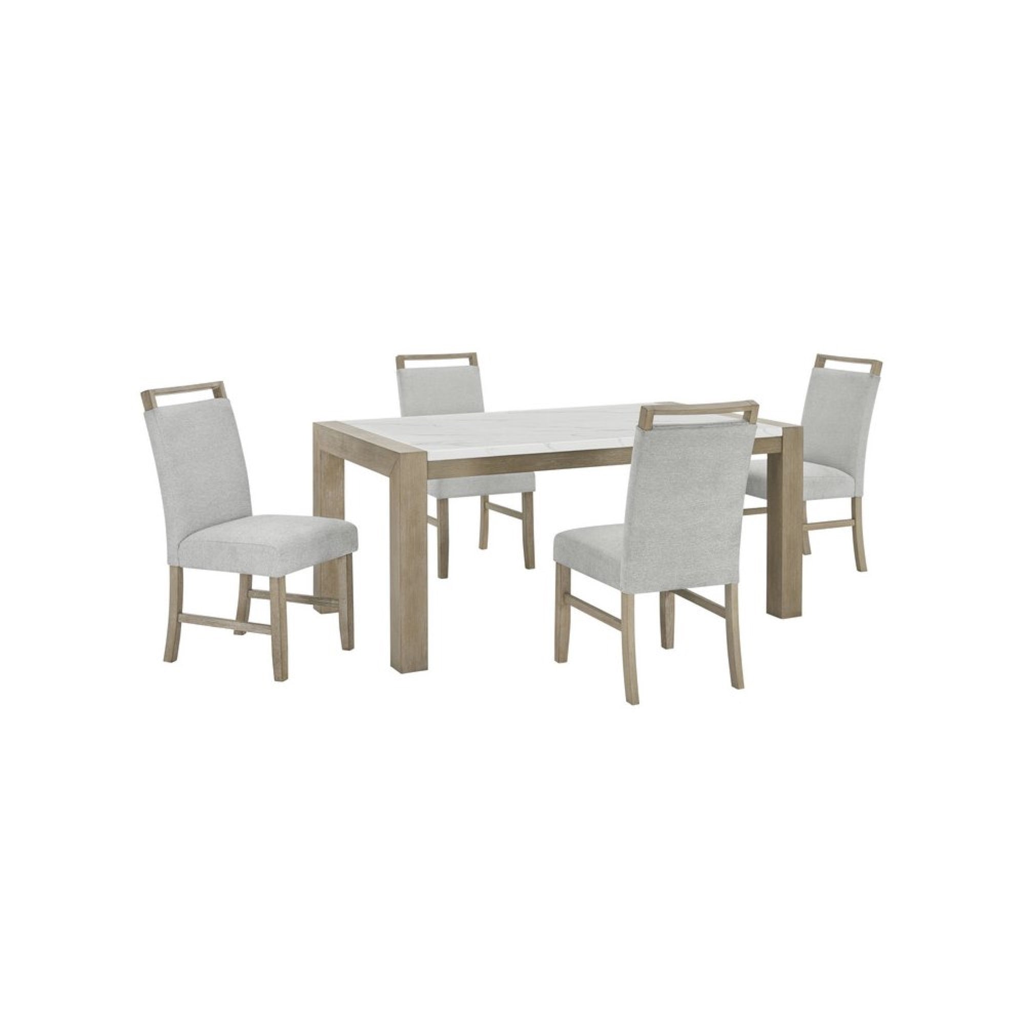 Tabitha 5Pc 66 Rectangular White Faux Marble Top Dining Set in Light Oak Finish