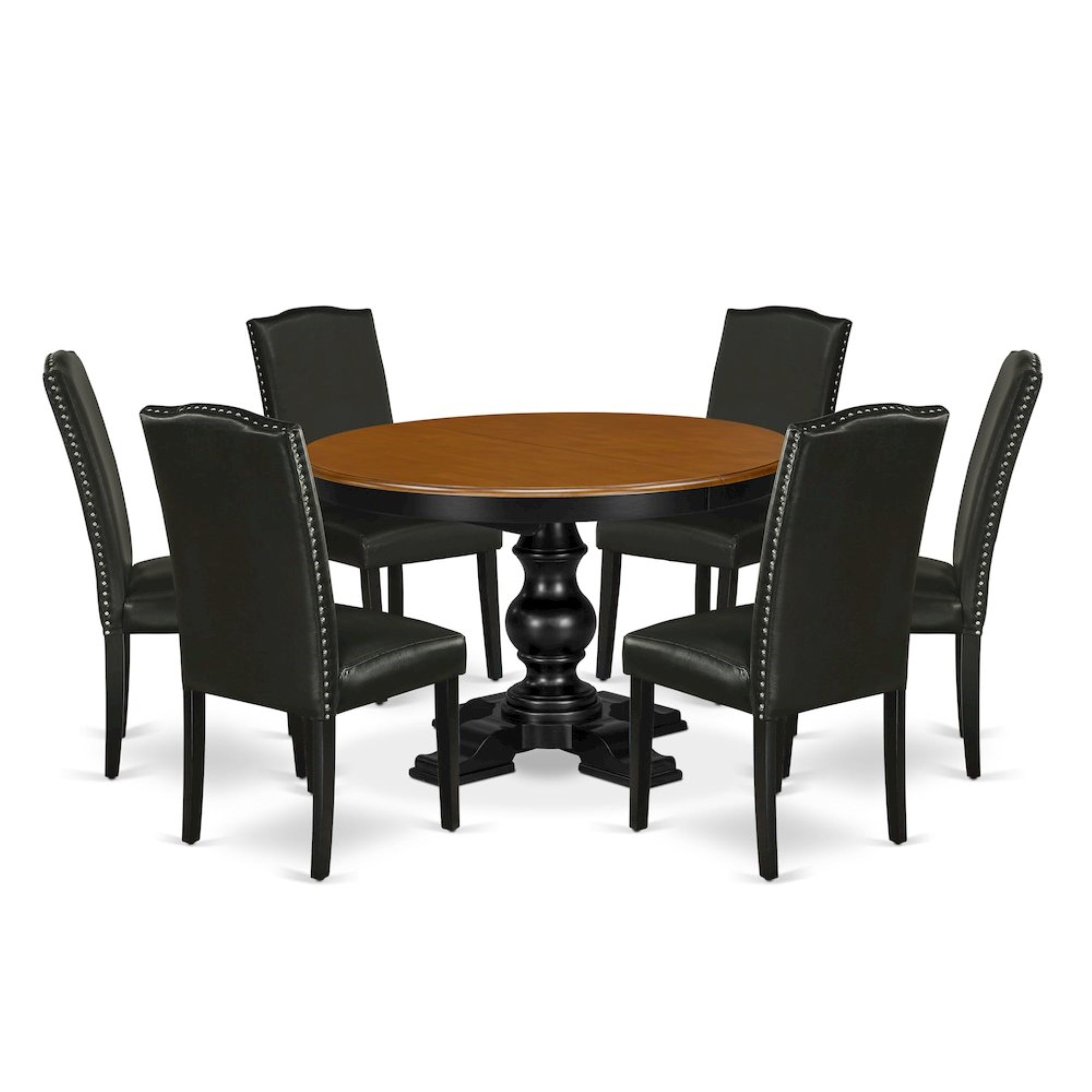 7-Piece Dining Table Set, Black & Cherry
