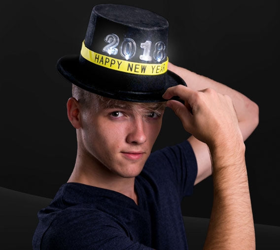 2018 Black Gold Silver New Years Eve Light Up Party Hat