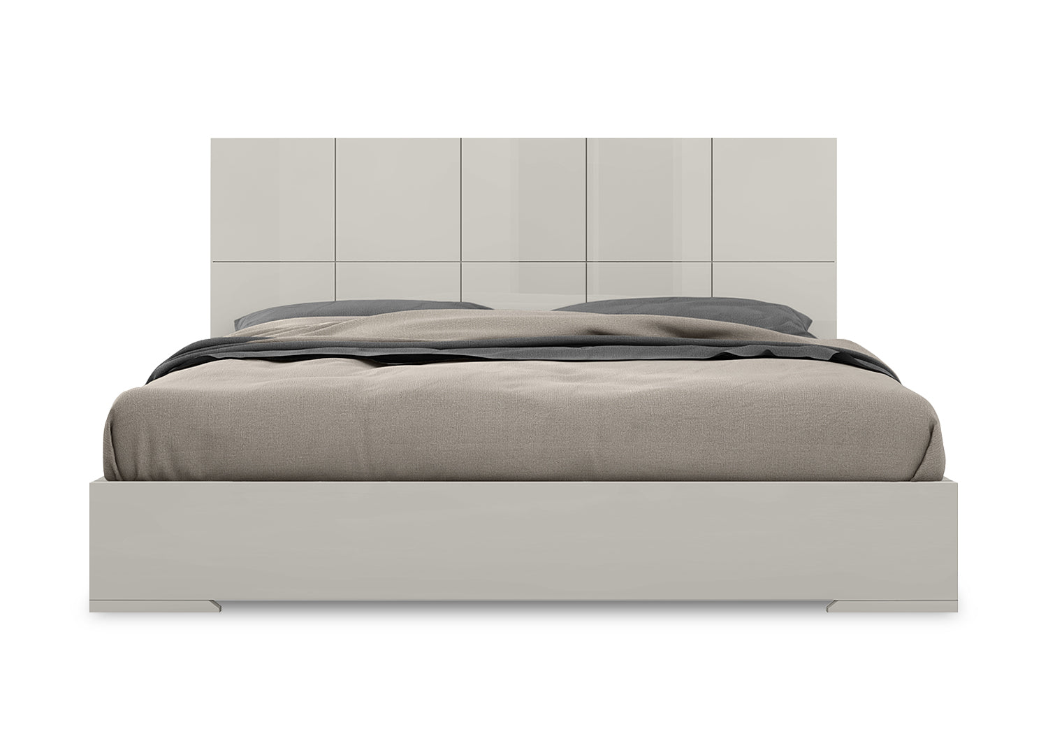 Anna Bed King, Squares design in headboard, High gloss Light Grey
