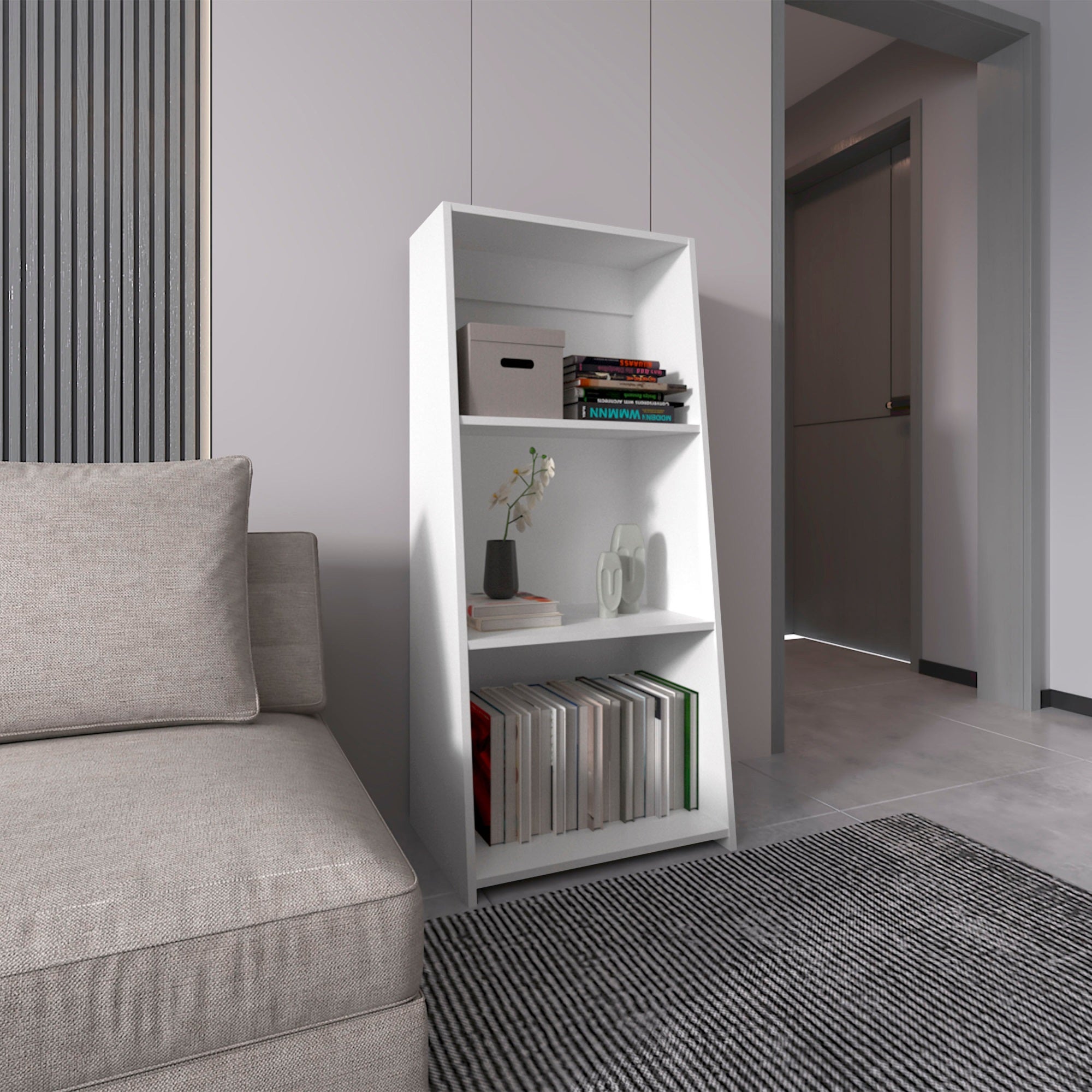 Note 47″ Tall Three-Tier Ladder Bookcase White