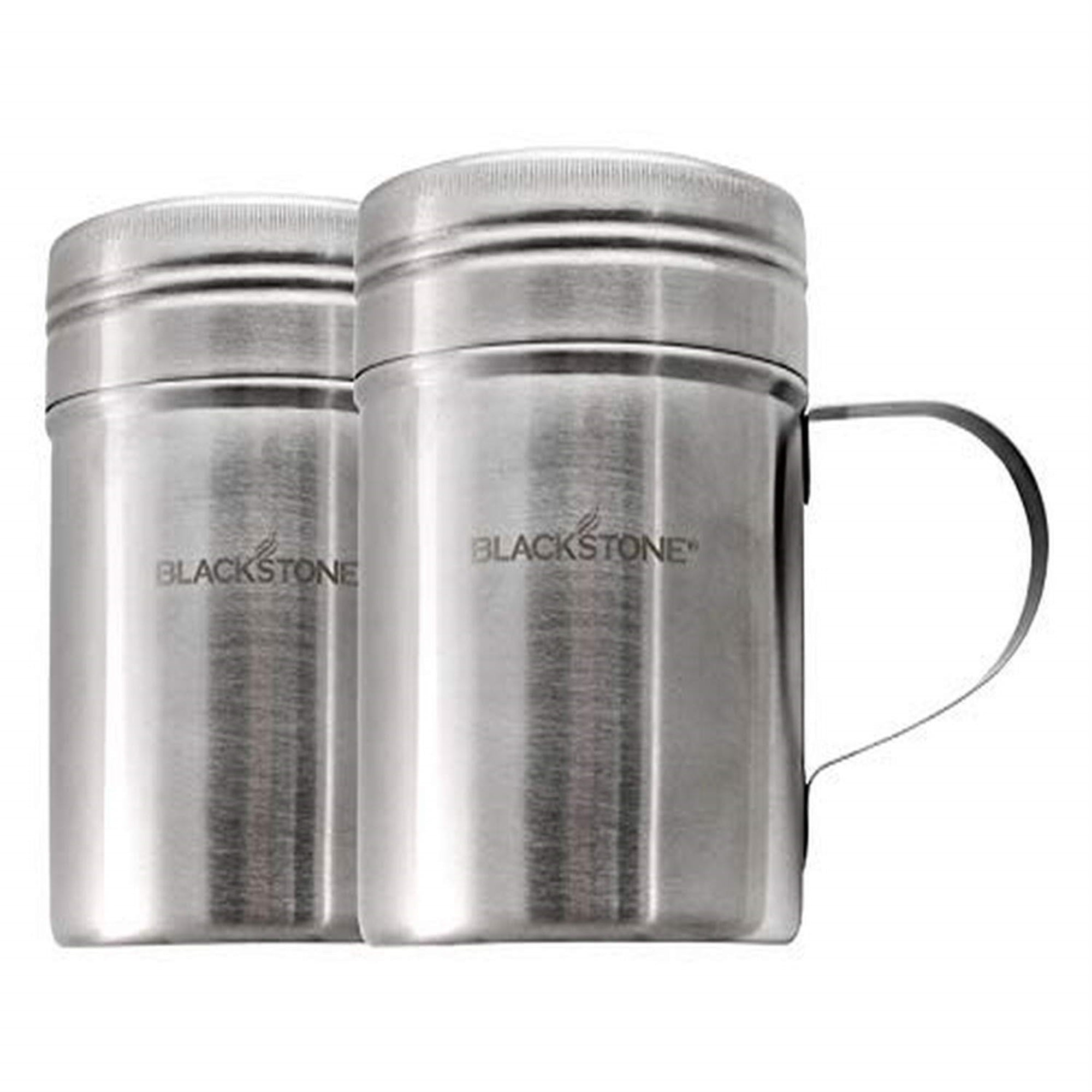 Blackstone 5072 Stainless Steel Handle 2 Pack Versatile Dredge Shaker with Lid for Sugar, Cinnamon, Pepper, Salt, Seasonings, Spice Can Container Tins for Home, Caf, Restaurant
