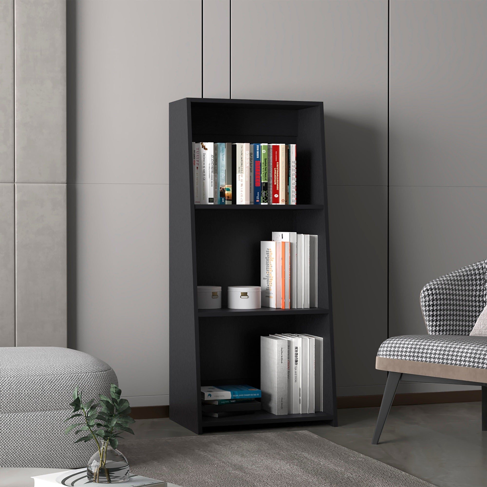 Note 47″ Tall Three-Tier Ladder Bookcase Black