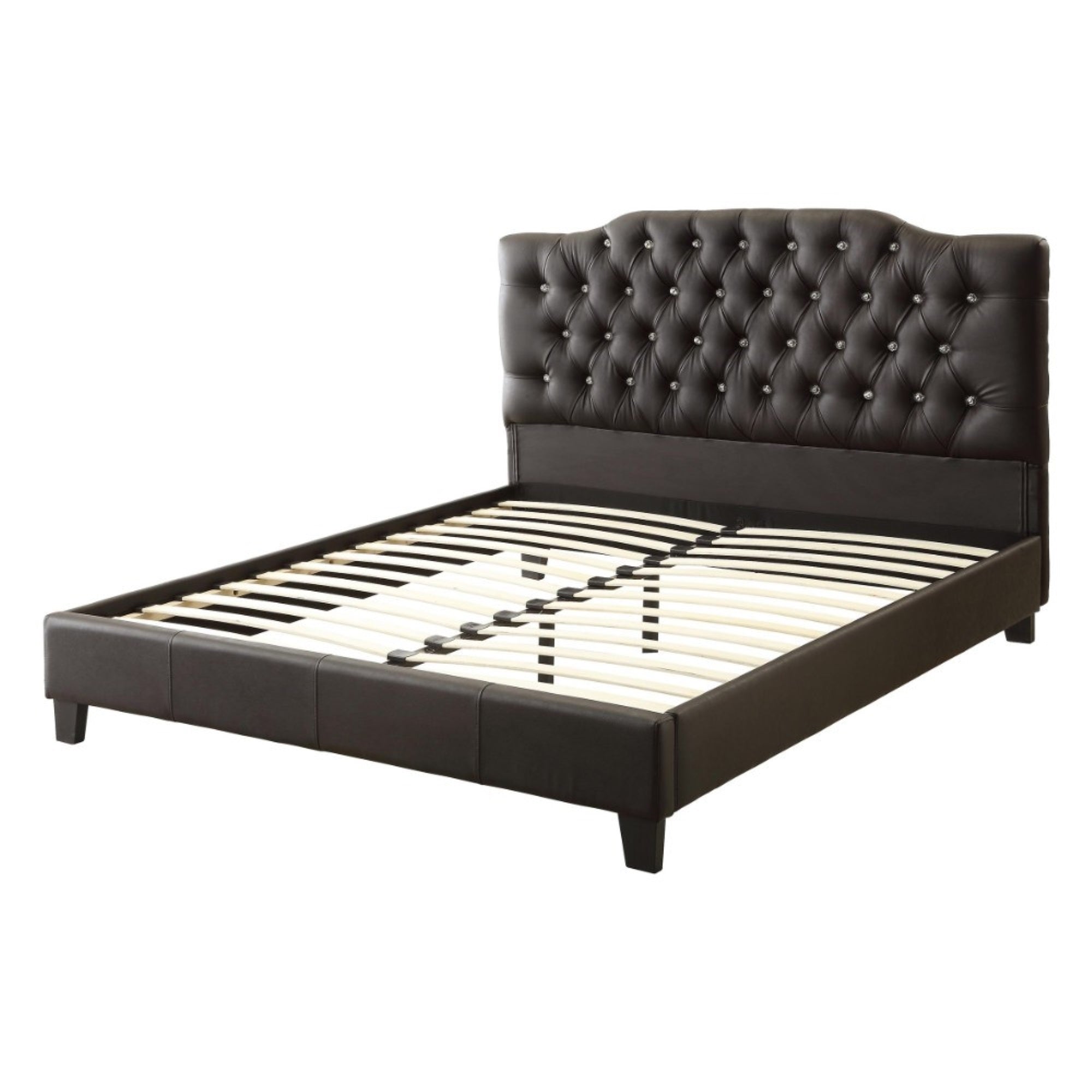Luxurious Wooden Full Bed With PU Tufted Head Board, Black