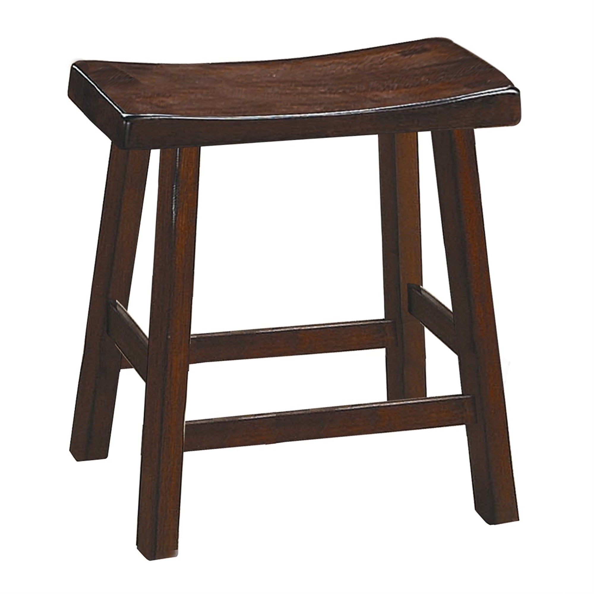 Wooden 18 Counter Height Stool With Saddle Seat, Warm Cherry Brown, Set Of 2