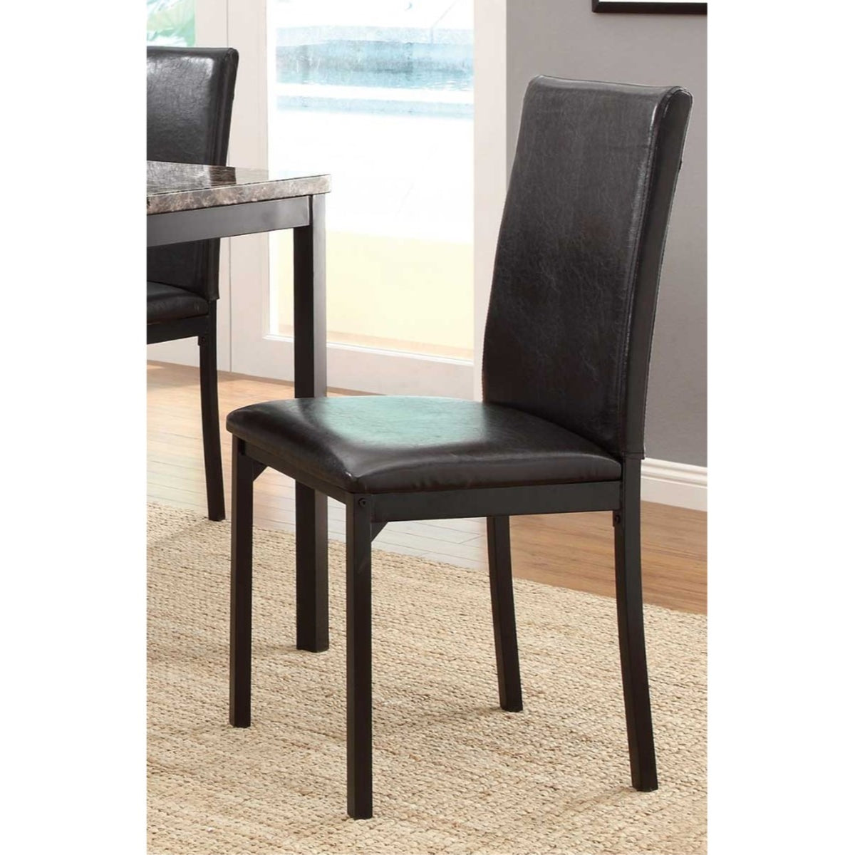 Leatherette Upholstered Counter Height Metal Frame Side Chair, Dark Brown (Set Of 4)