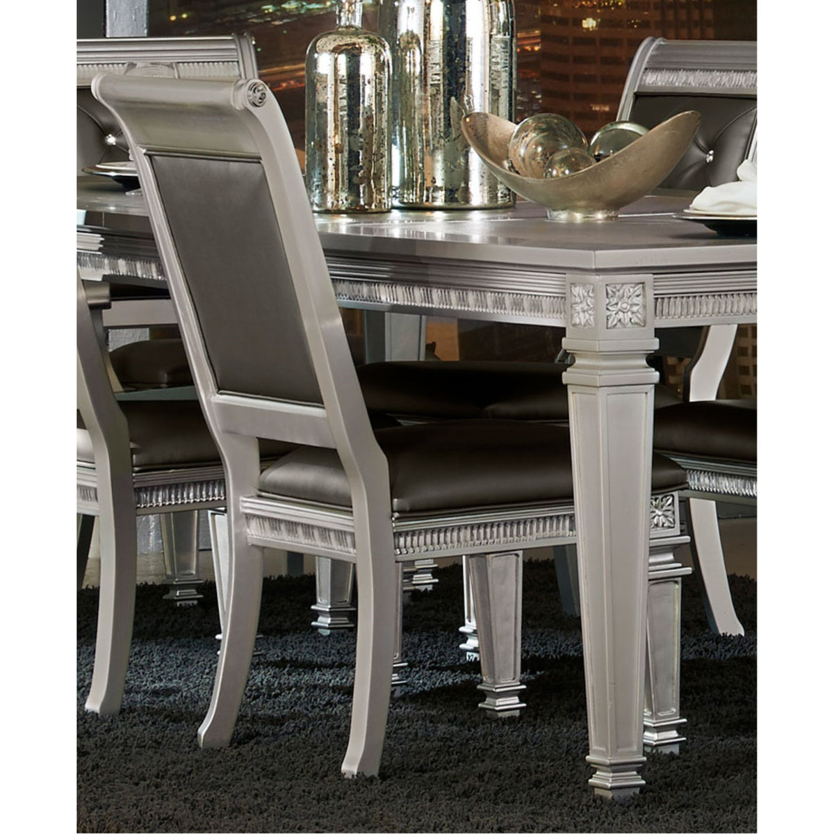 Faux Leather Upholstered Side Chair, Gray And Silver, Set Of 2