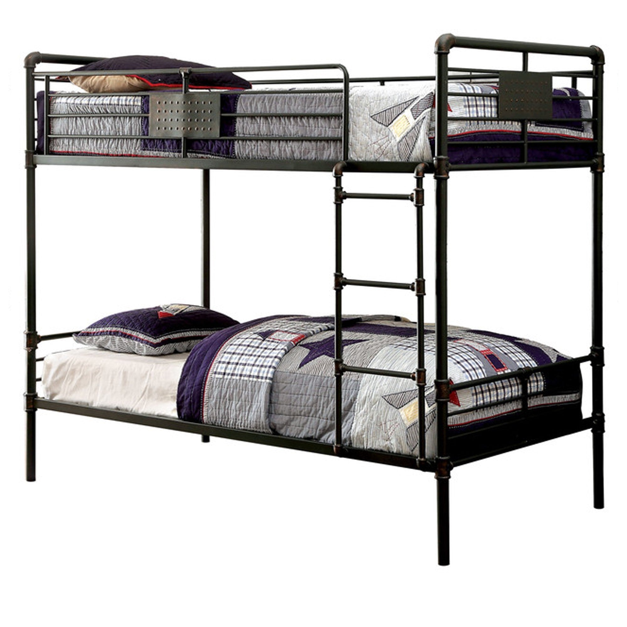 Industrial Design Twin Size Metal Bunk Bed, Black