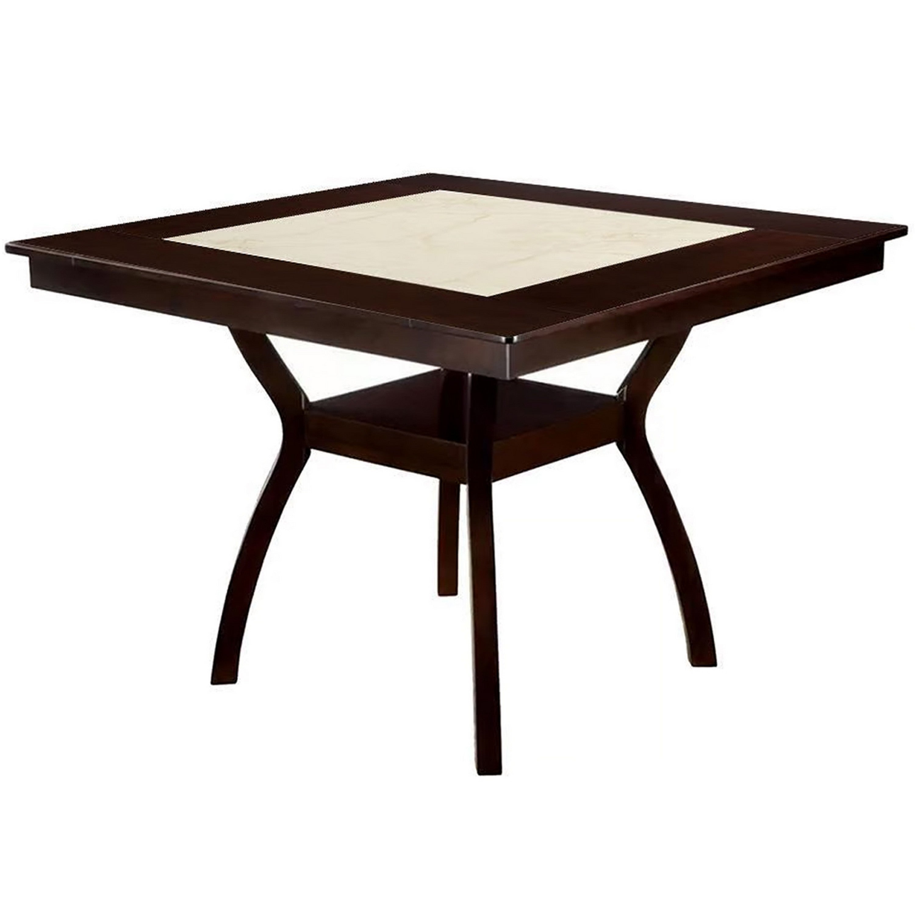 Square Wooden Counter Height Table with Angled Wooden Legs, Brown and Cream