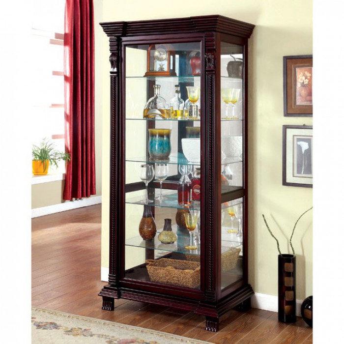 Curio Display Case In Dark Cherry  Finish