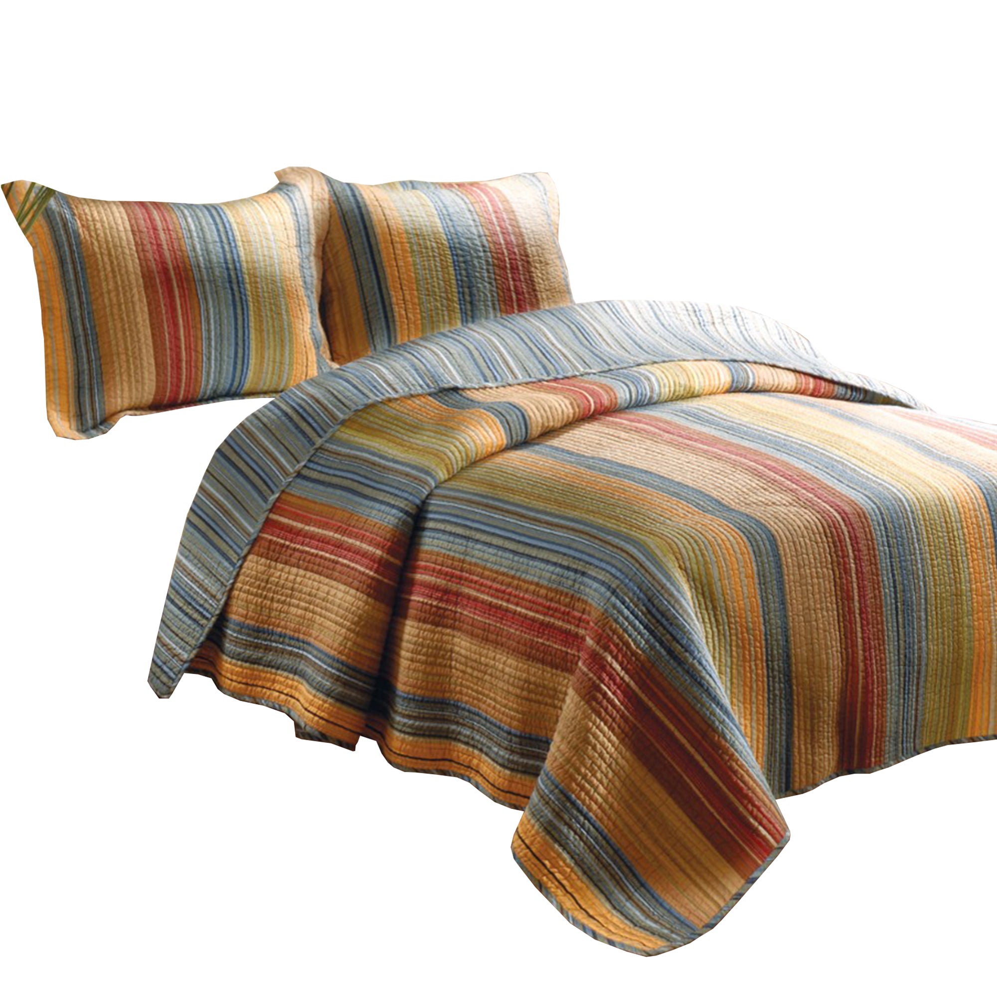 Huascaran 3 Piece Fabric Queen Size Quilt Set with Channel Stitching, Multicolor