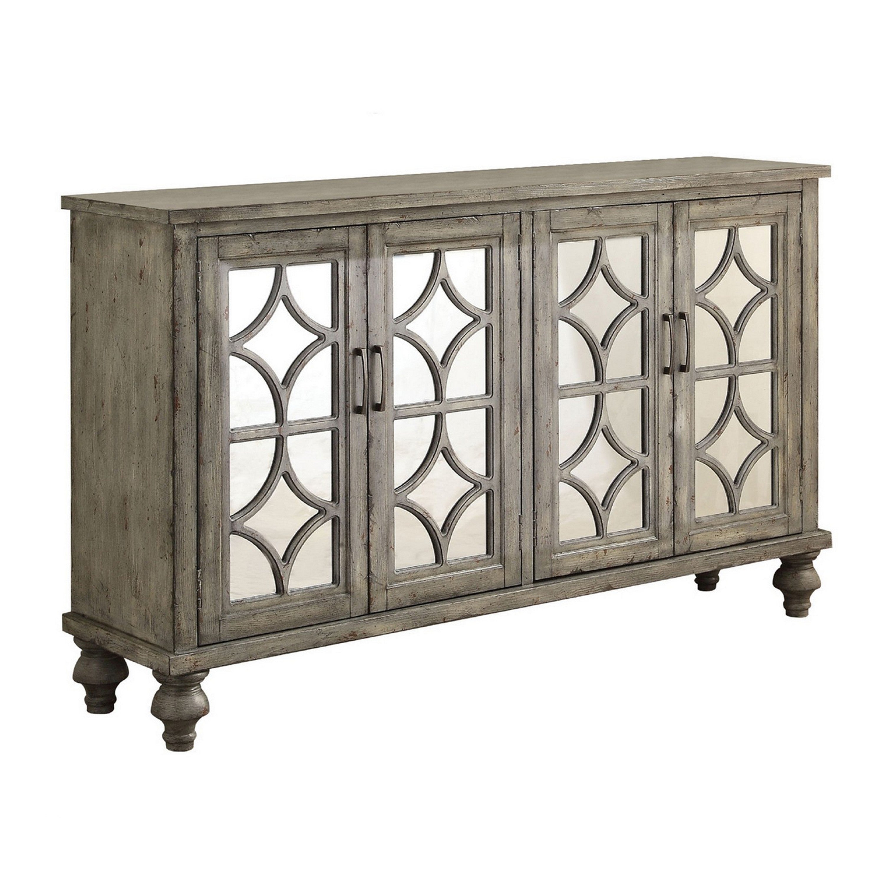Velika Console Table With 4 Door, Weathered Gray
