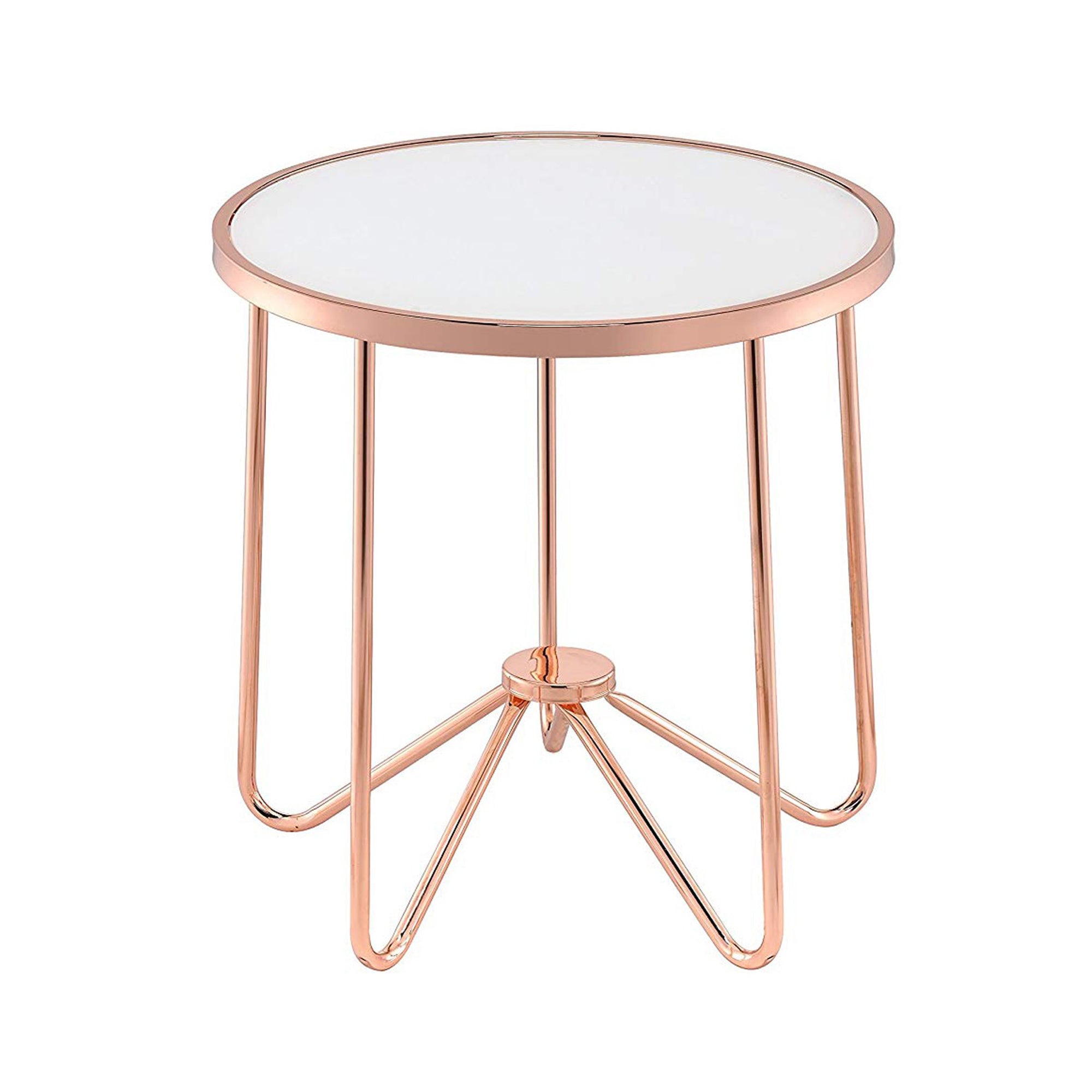 Alivia End Table, Frosted Glass & Rose Gold