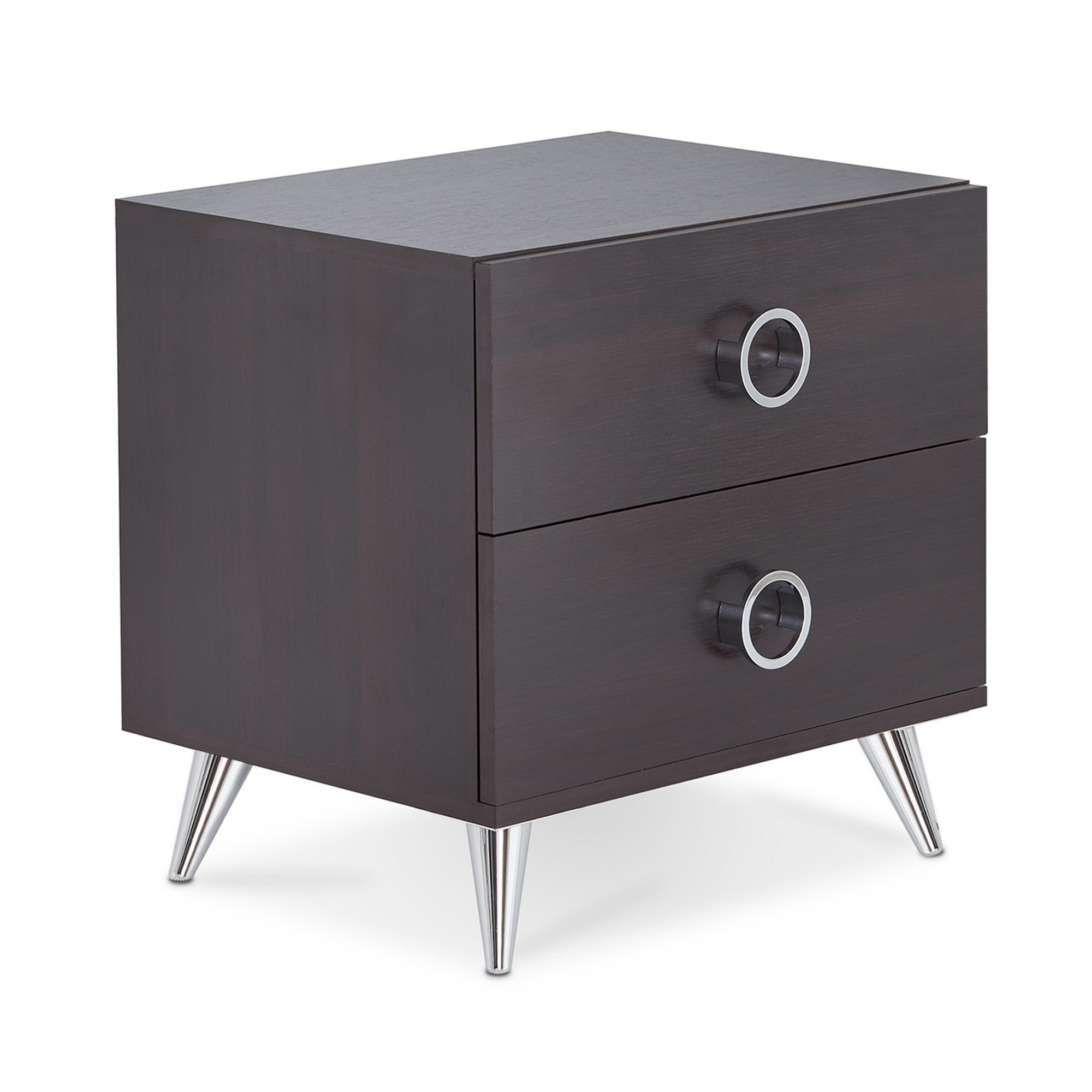 Rectangular Wood & Metal Nightstand By Elms, Brown & Chrome