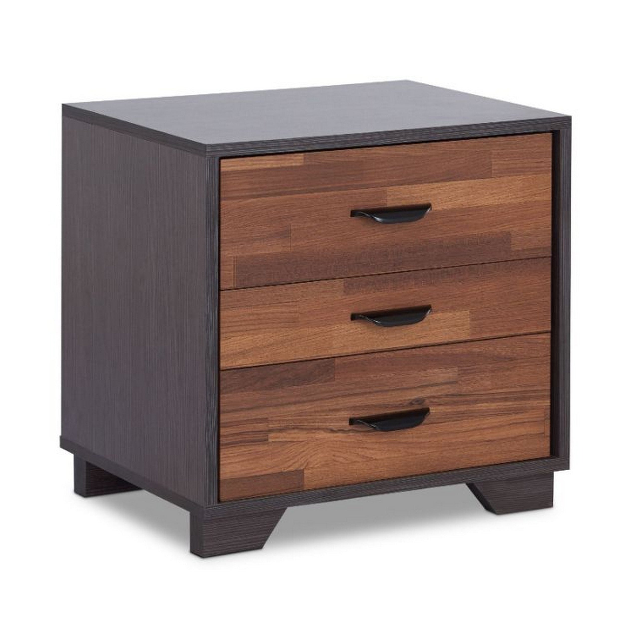 Rectangular 3 Drawers Wood Nightstand By Eloy, Brown