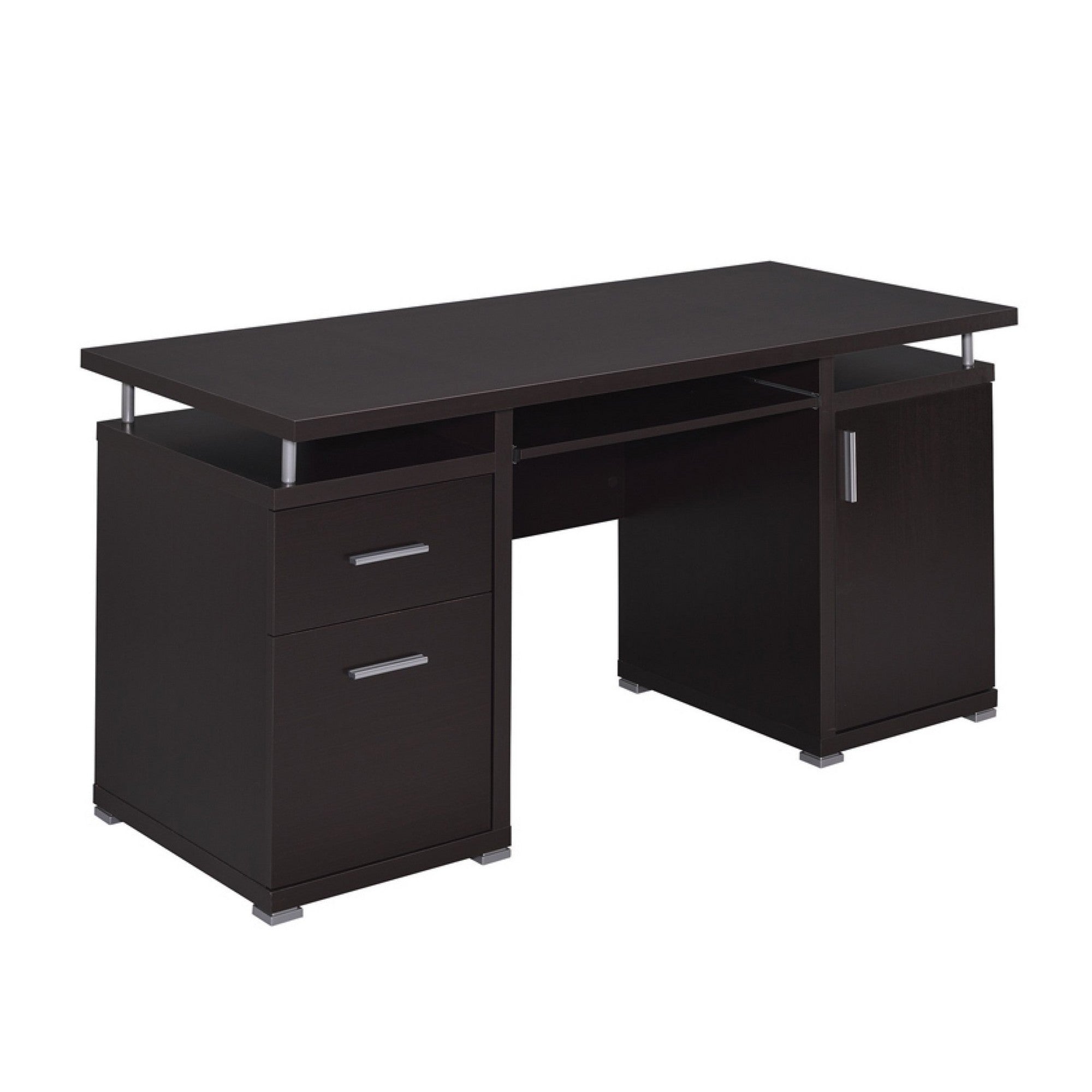 Luxurious Computer Desk with 2 Drawers and  Cabinet, Brown