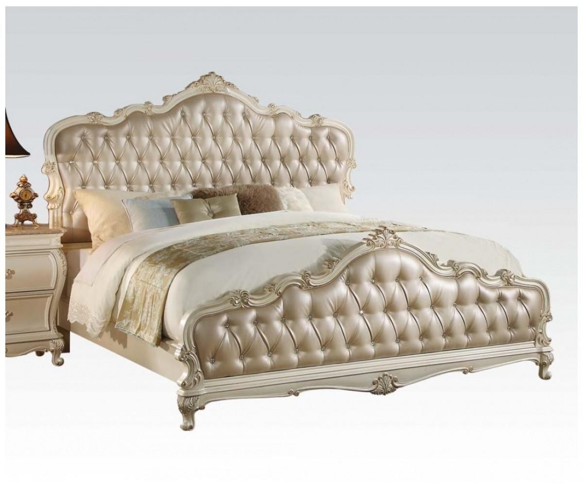 Classy Traditional Style Queen Bed, Gold  And White