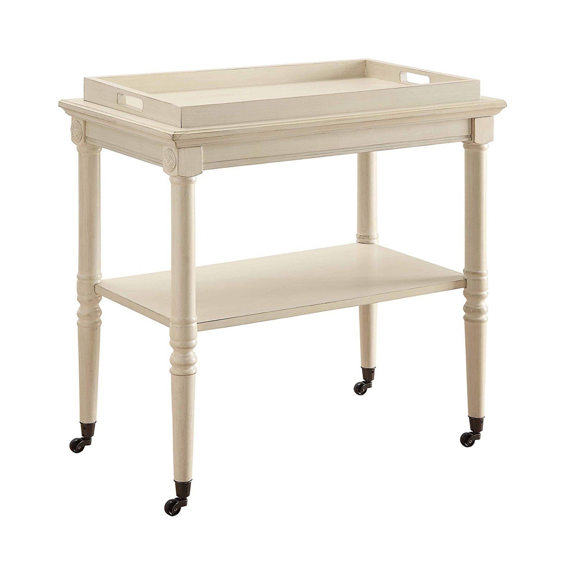 Wooden Serving Tray Table, Antique White