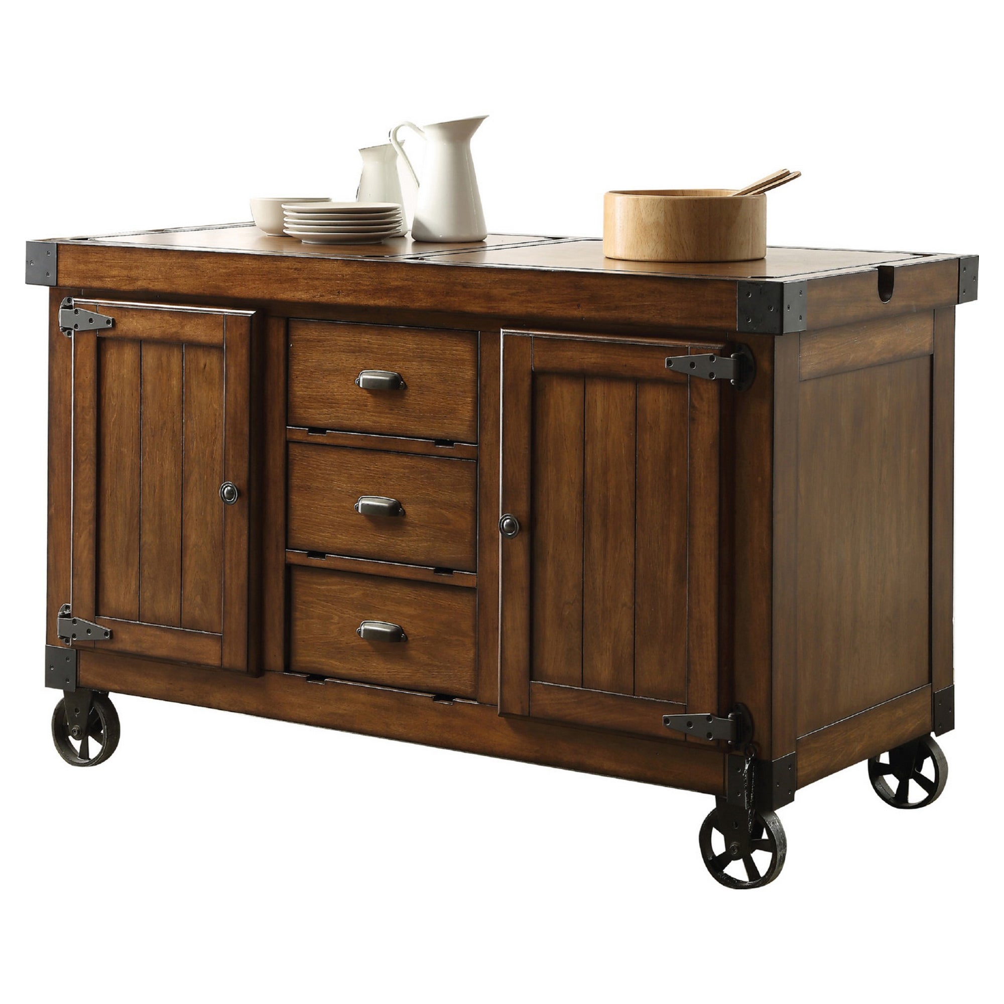 Wooden Kitchen Cart, Antique Tobacco Brown