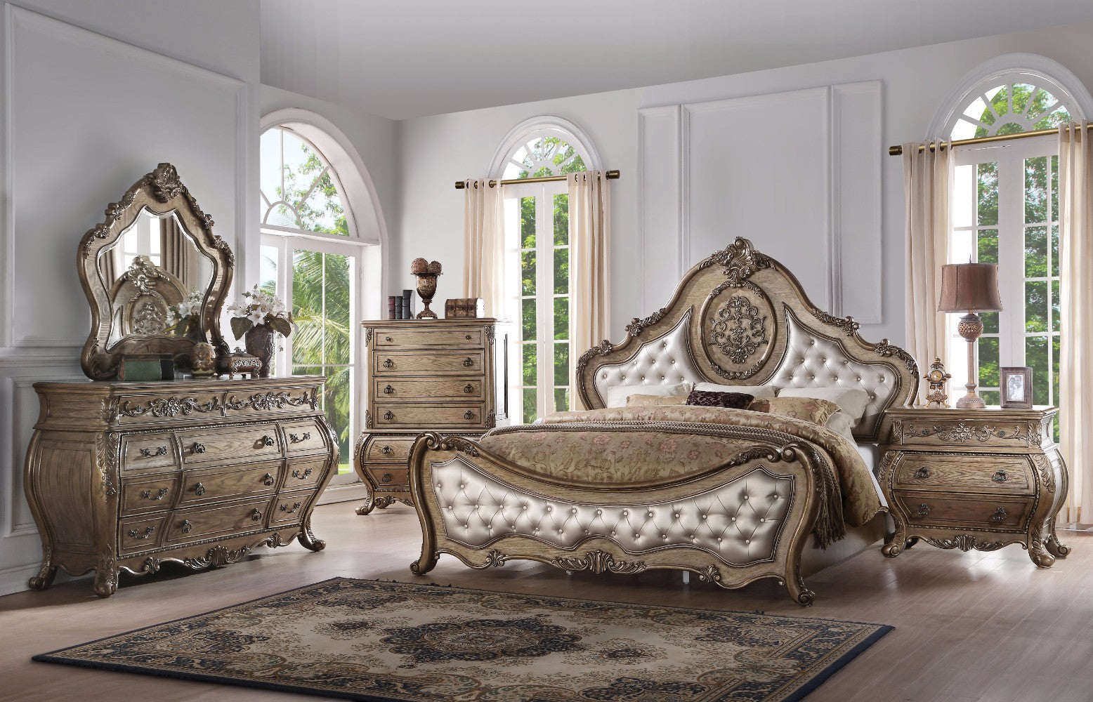 Traditional Elegant Style Queen Size Arched Panel Bed, Brown