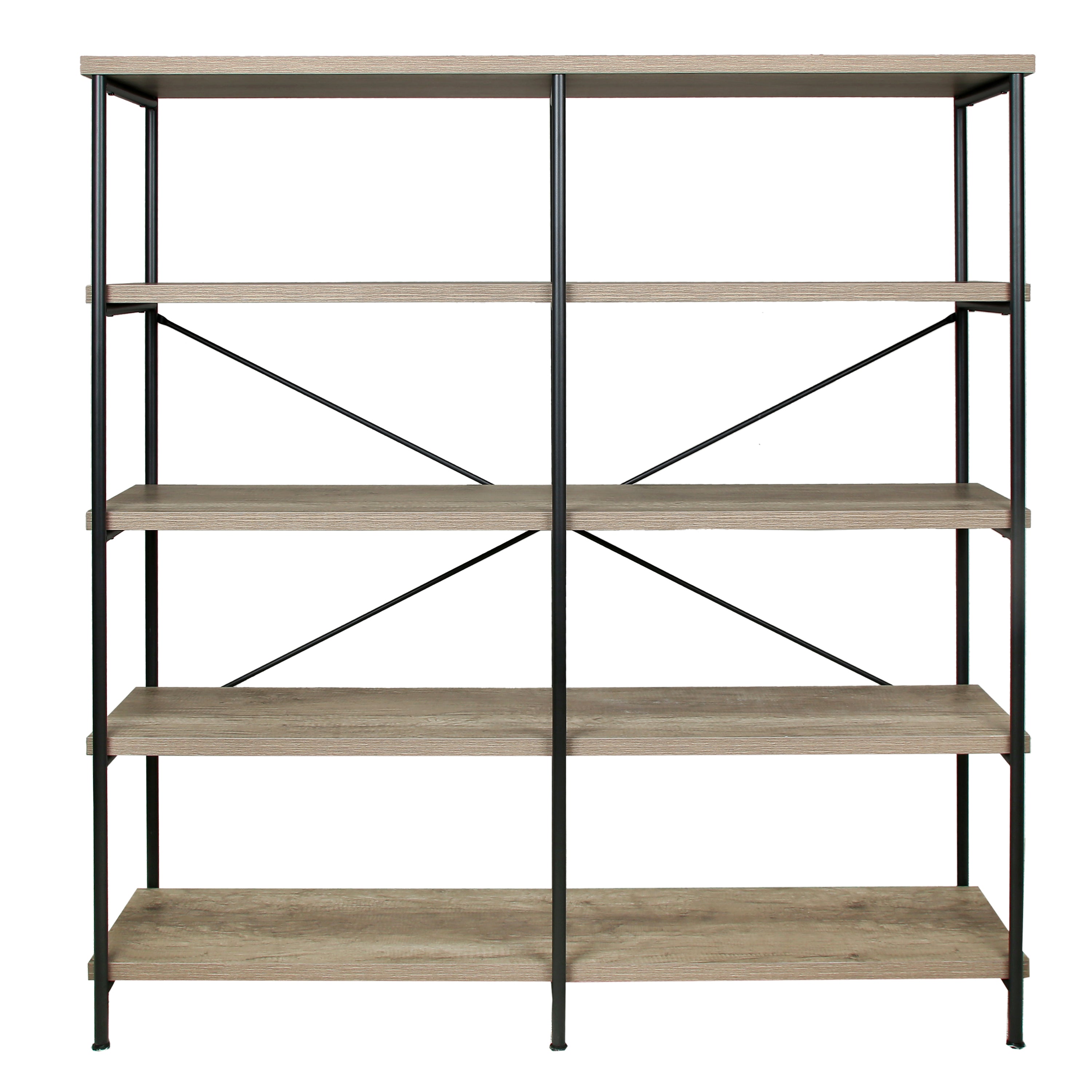 Olga 63 Inch Industrial 4 Tier Bookshelf, Particleboard, Metal Frame, Gray, Black