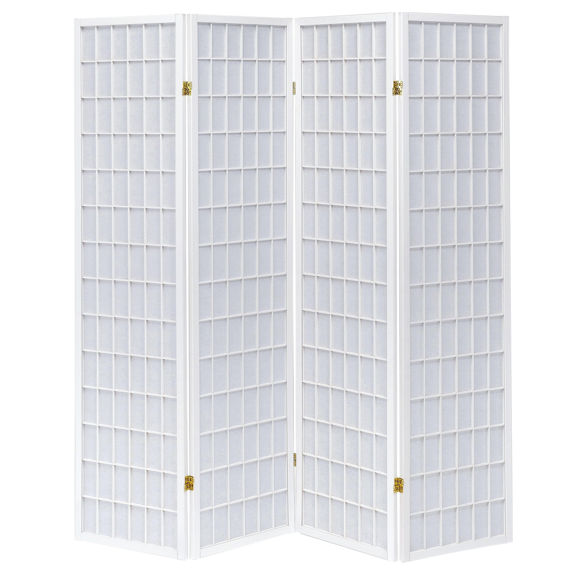 Contemporary Style Four Panel Folding Screen, White