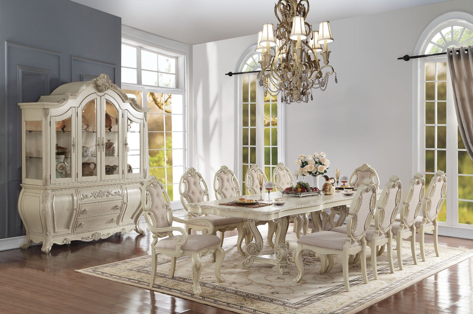 Magnificent Dining Table with Double Pedestal, Antique White