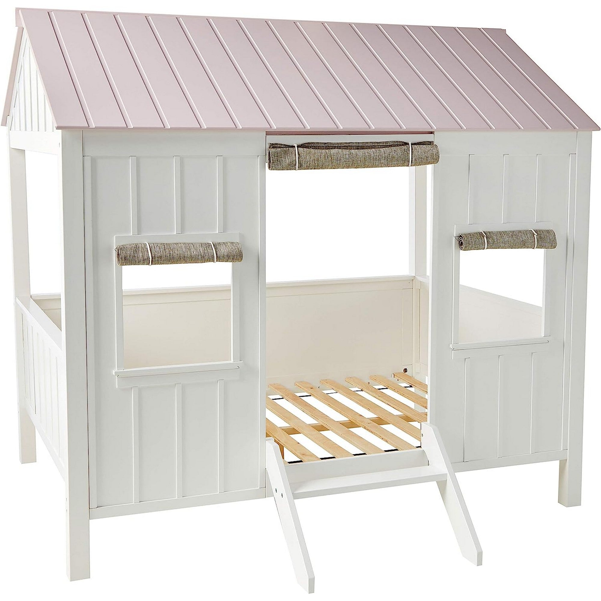 Wooden Cottage Full Bed, White & Pink