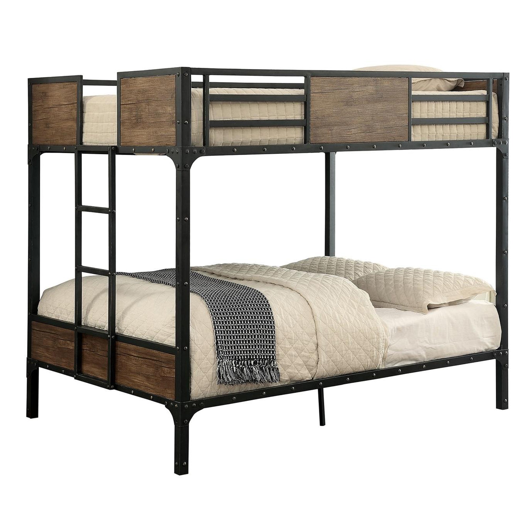 Wooden & Metal Frame Full/Full Size Bunk Bed, Black