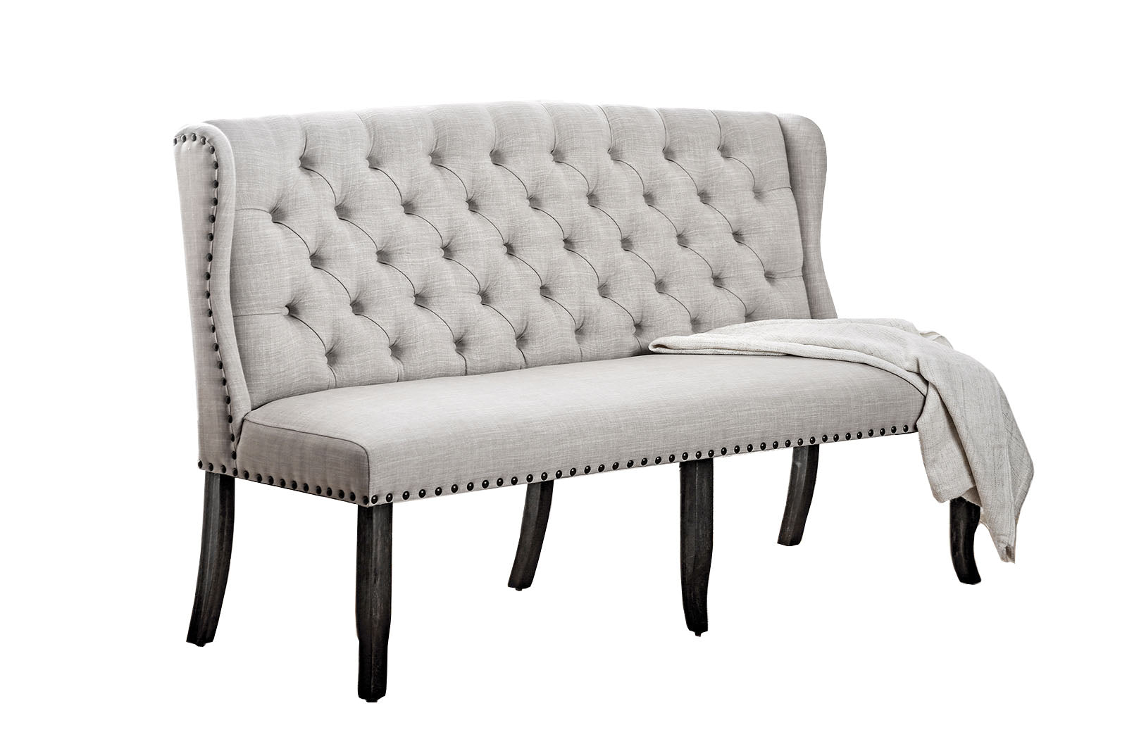 Stylish Long bench with tufted back, ivory