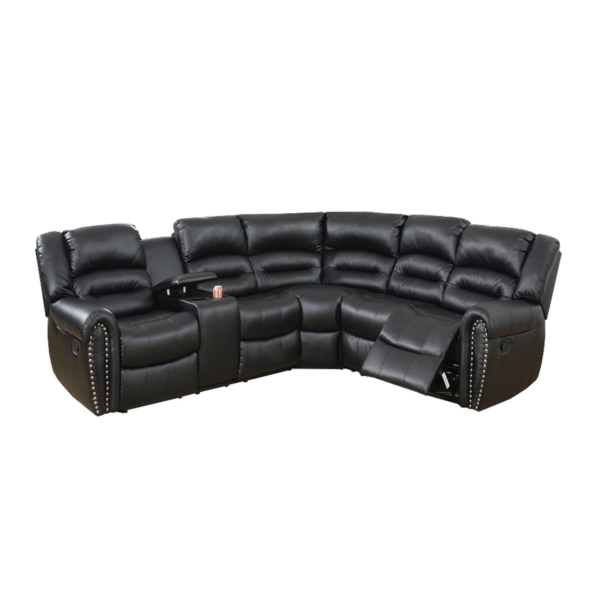 3 Piece Bonded Leather Upholstered Reclining Sectional with Console, Black