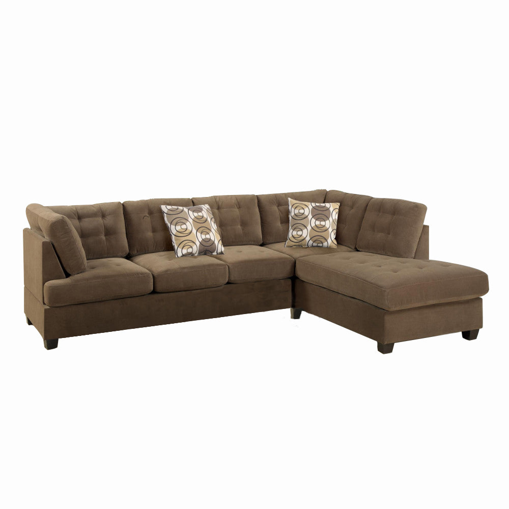 Luxurious And Plush 2 Piece Corduroy Sectional Sofa In waffle Suede Truffle
