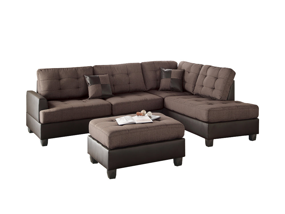 Polyfiber 3 Pieces Sectional Set In Choco Brown