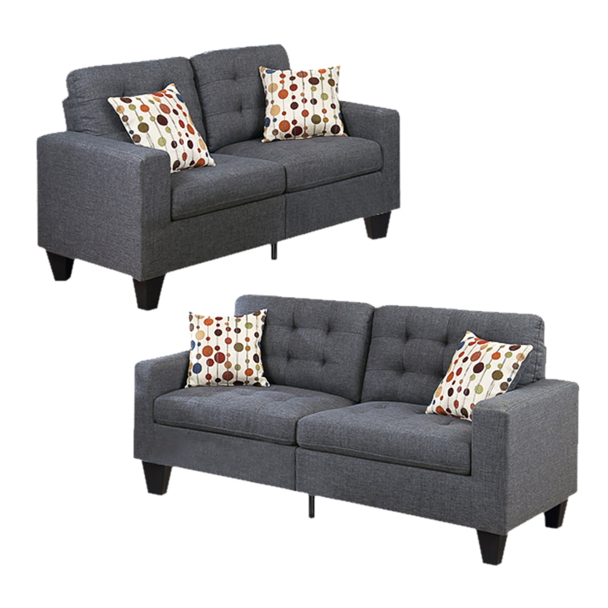 Linen Fabric 2 Pieces Sofa Set In Gray