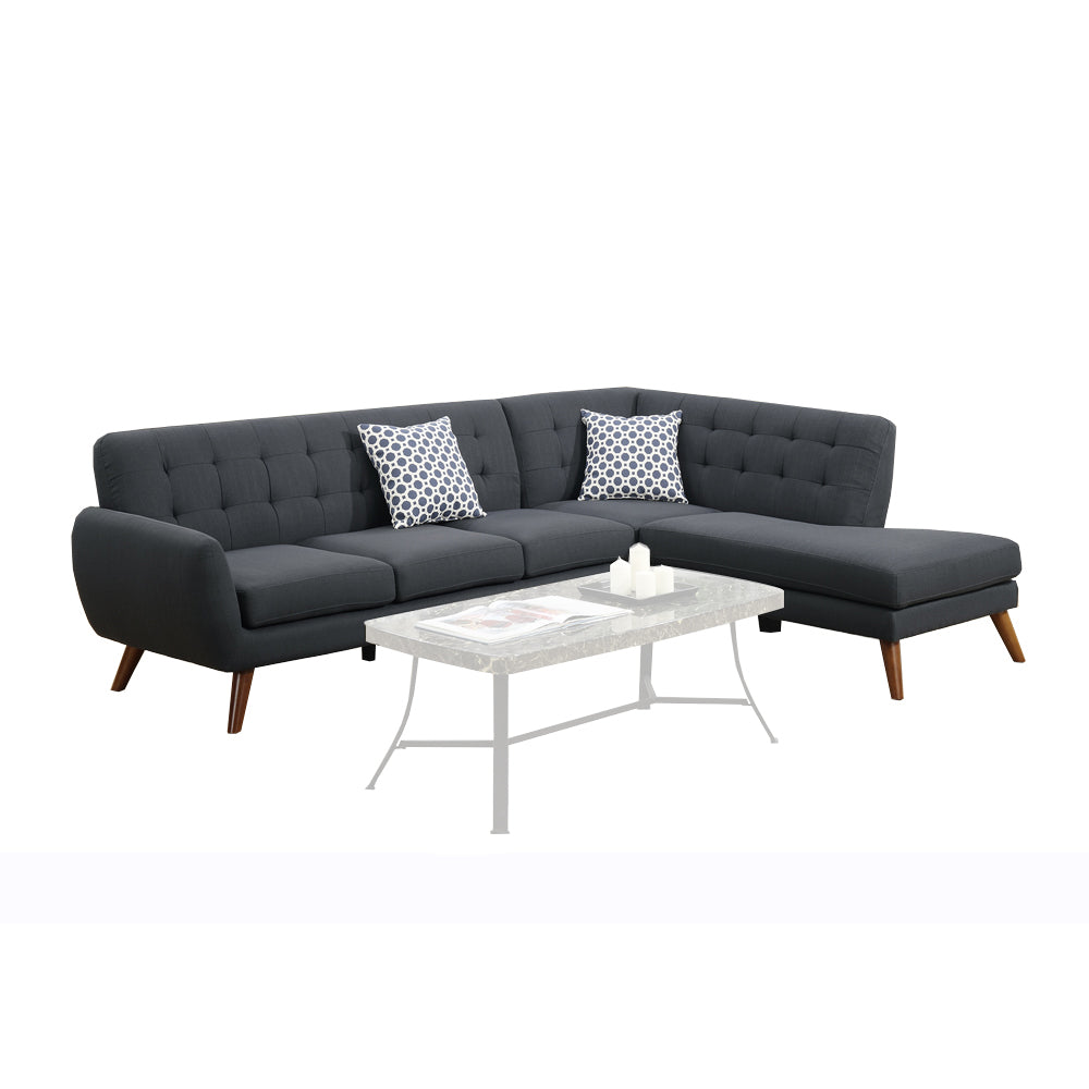 Polyfiber 2 Pieces Sectional With 2 Pillows In Dark Gray