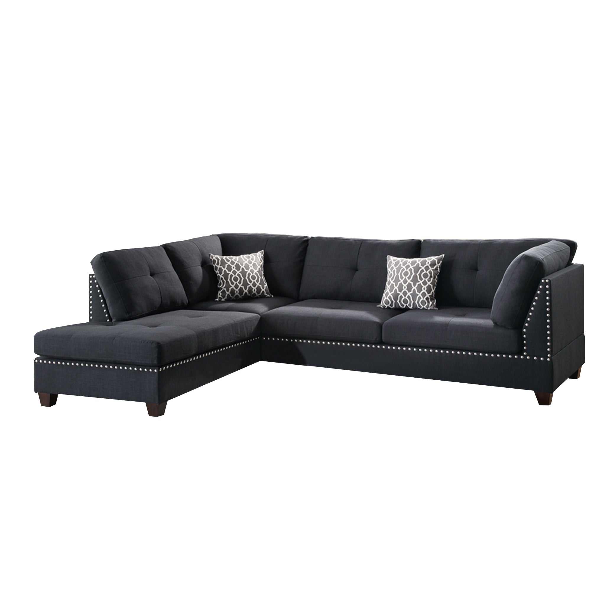 Polyfiber 3 Pieces Sectional Set With Ottoman In Black