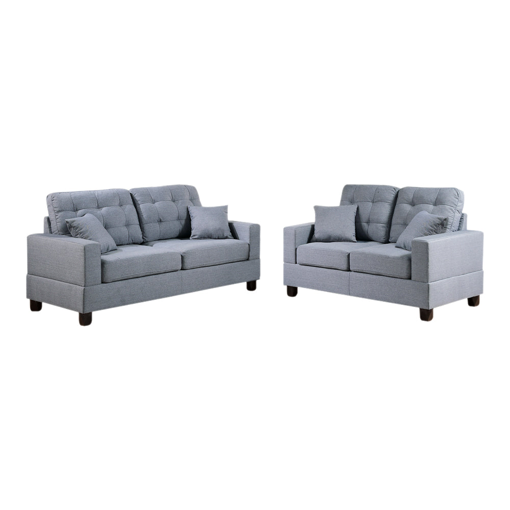 Gracious 2 Pieces Sofa Set With Pillows In Gray