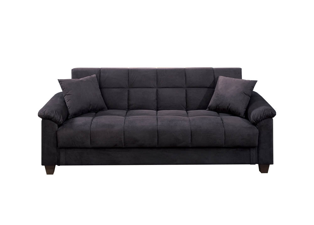 Microfiber Adjustable Sofa With 2 Pillows In Ebony Gray