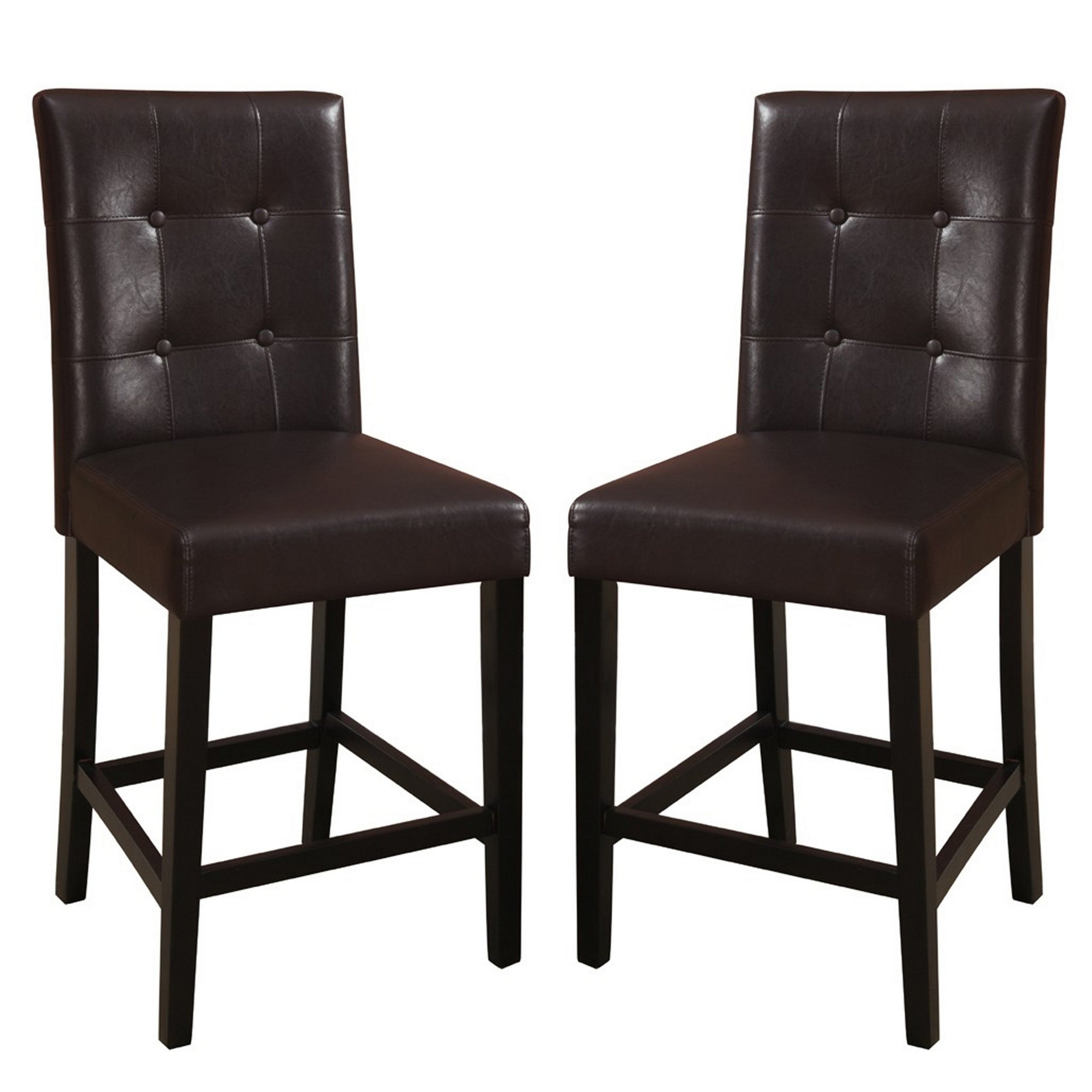 Wooden height chair With Button Tufted Back Set Of 2 Brown