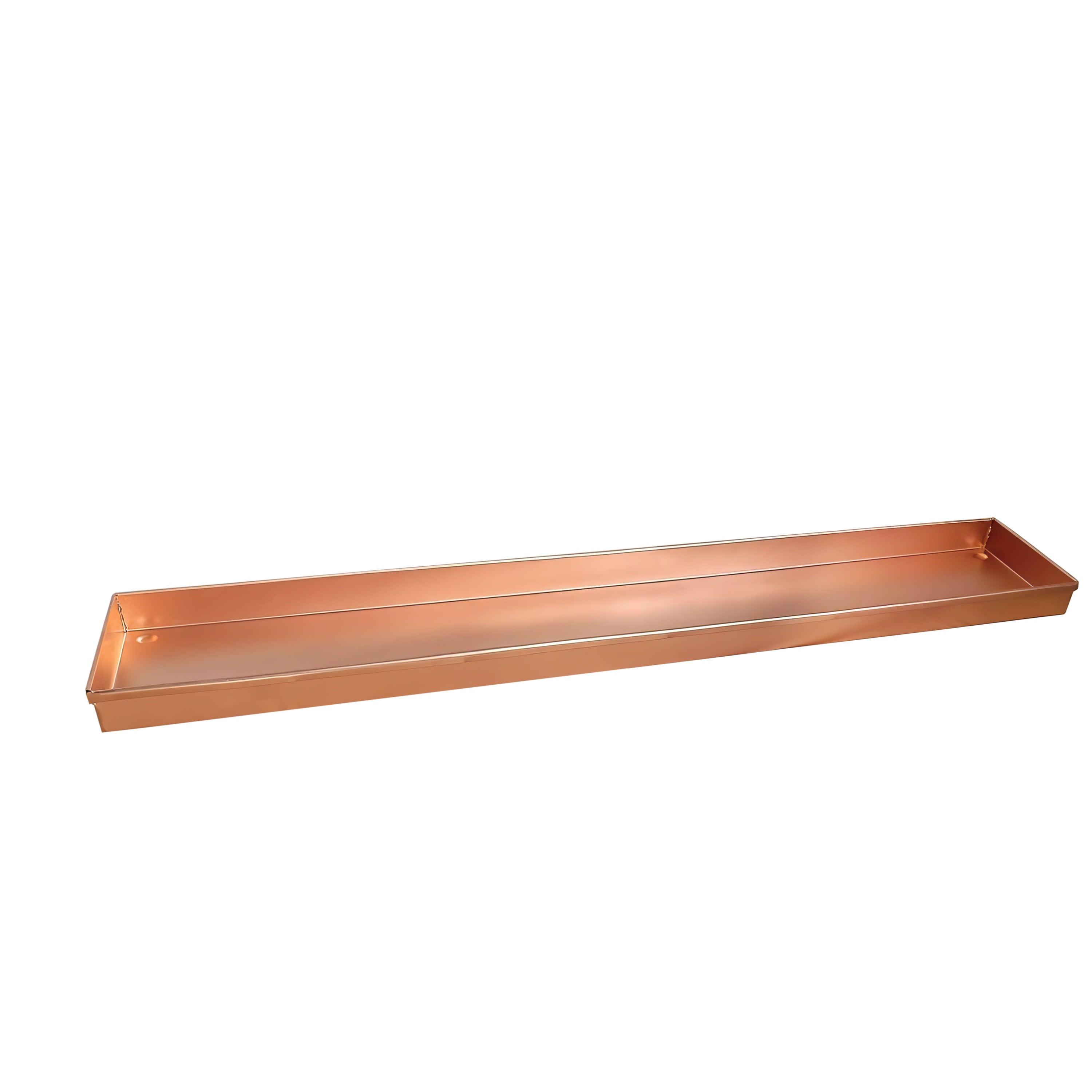 29 Inch Rectangular Metal Windowsill Planter Tray, Trim Edges, Large, Copper