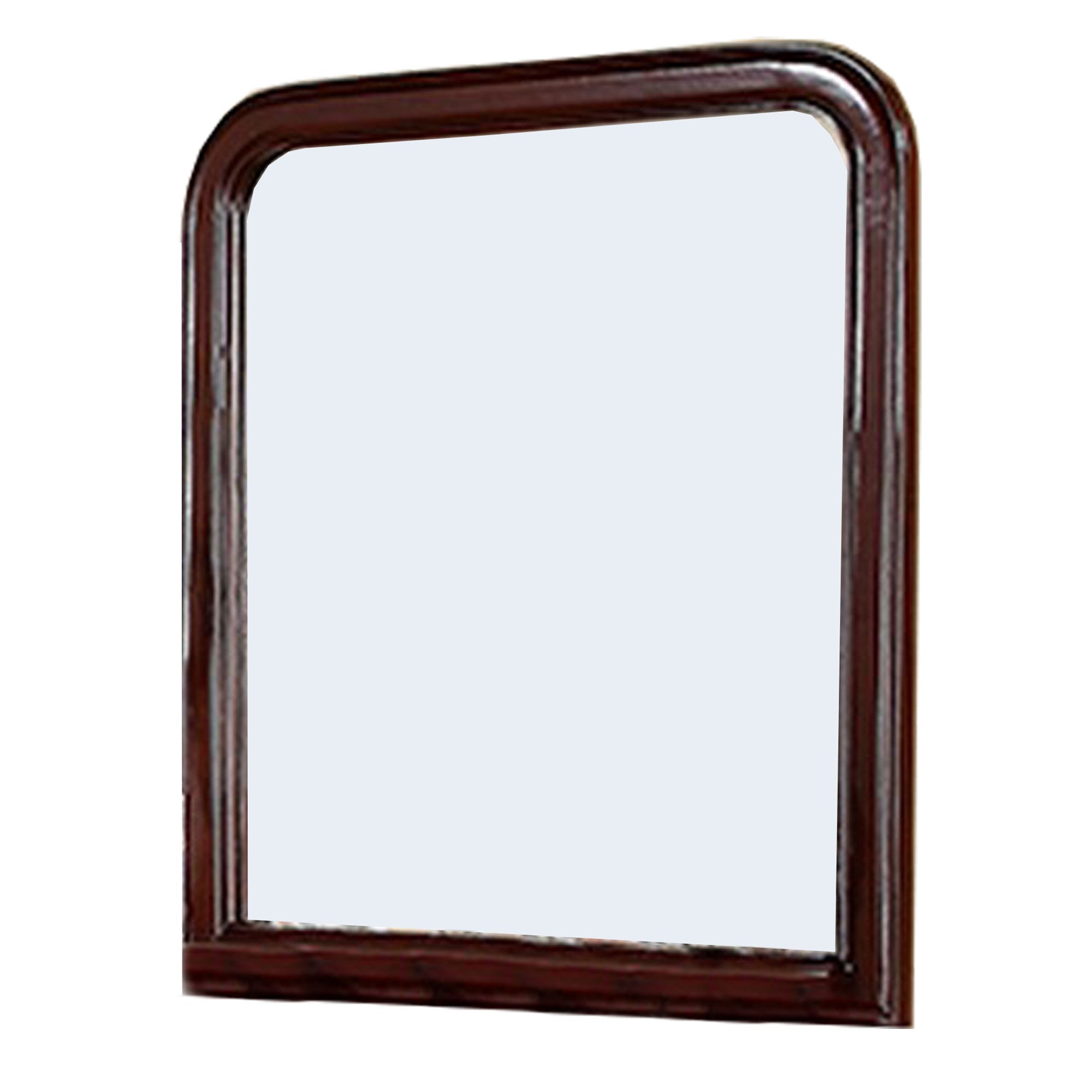 37 Inches Wooden Mirror with Curved Edges, Brown
